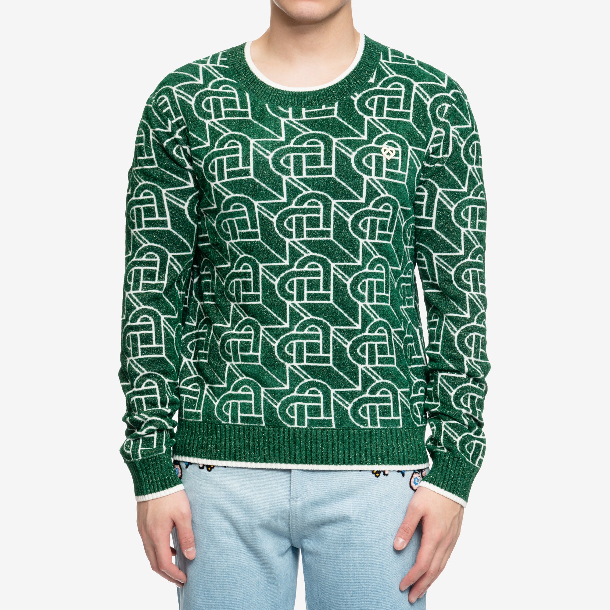 Casablanca Heart Monogram Sweater Green - 1
