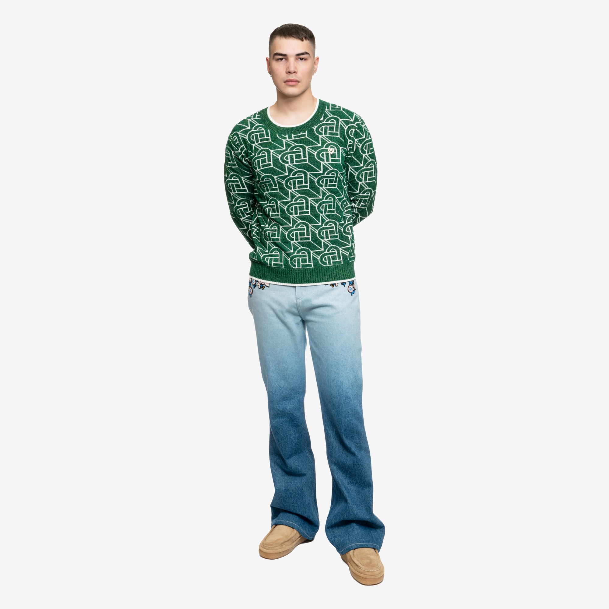 Casablanca Heart Monogram Sweater Green - 2