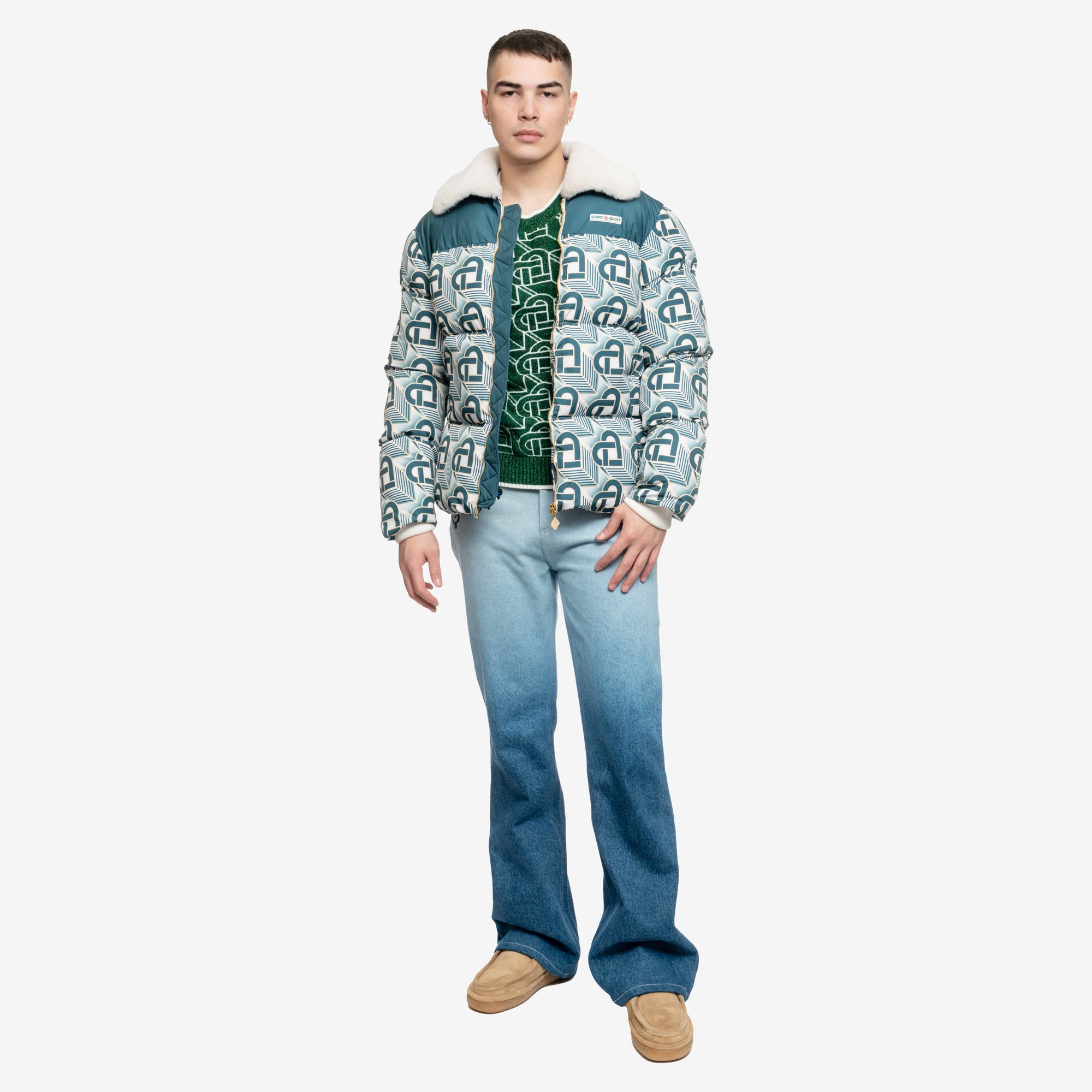 Casablanca Heart Monogram Puffer Jacket Green - 2