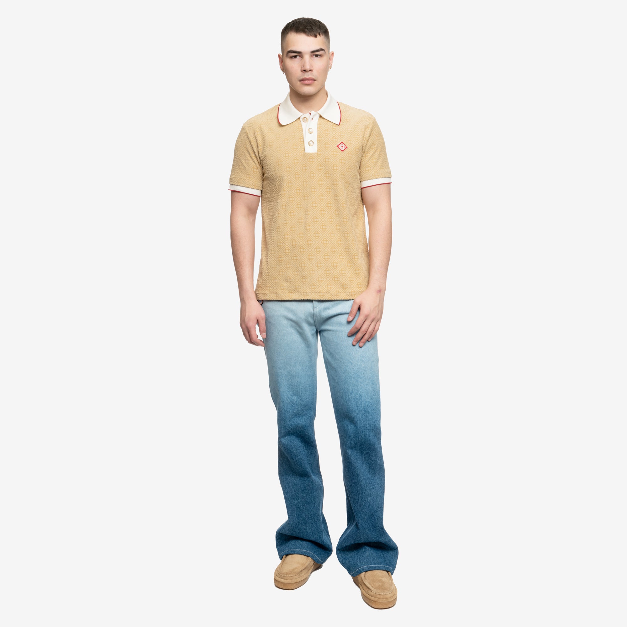 Casablanca Monogram Velour Polo Taupe - 2