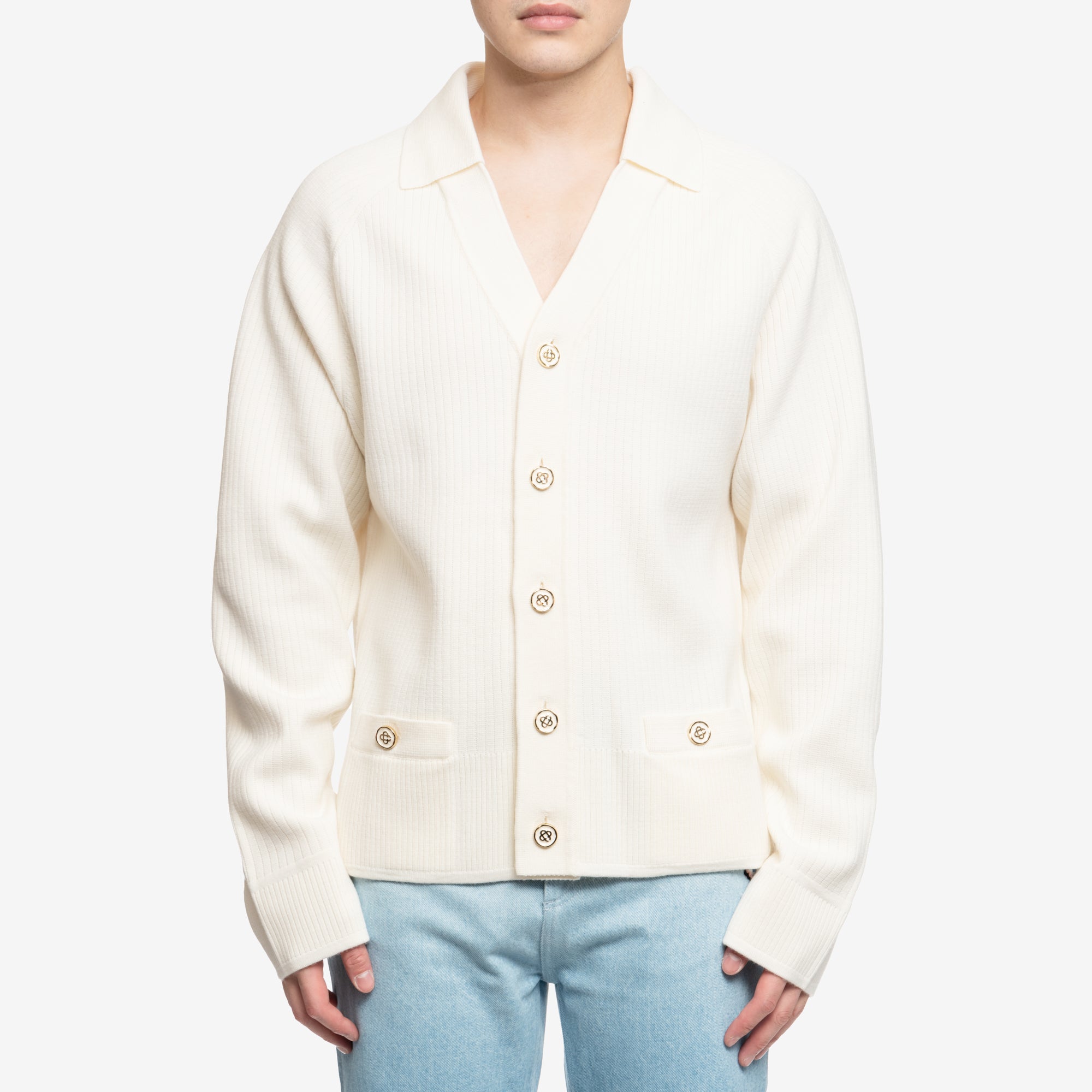 Casablanca Faux Rib Cardigan White - 1