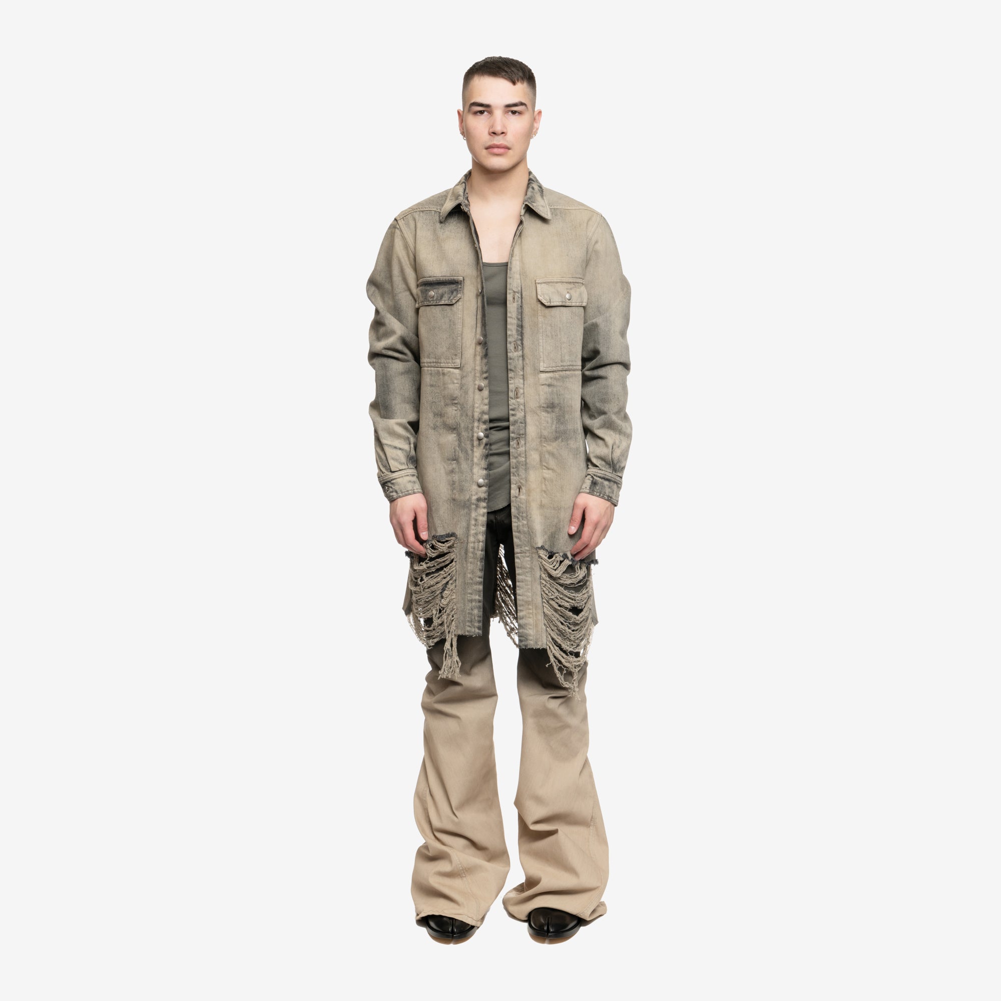 Rick Owens Luxor Fringed Denim Jacket Mineral - 1