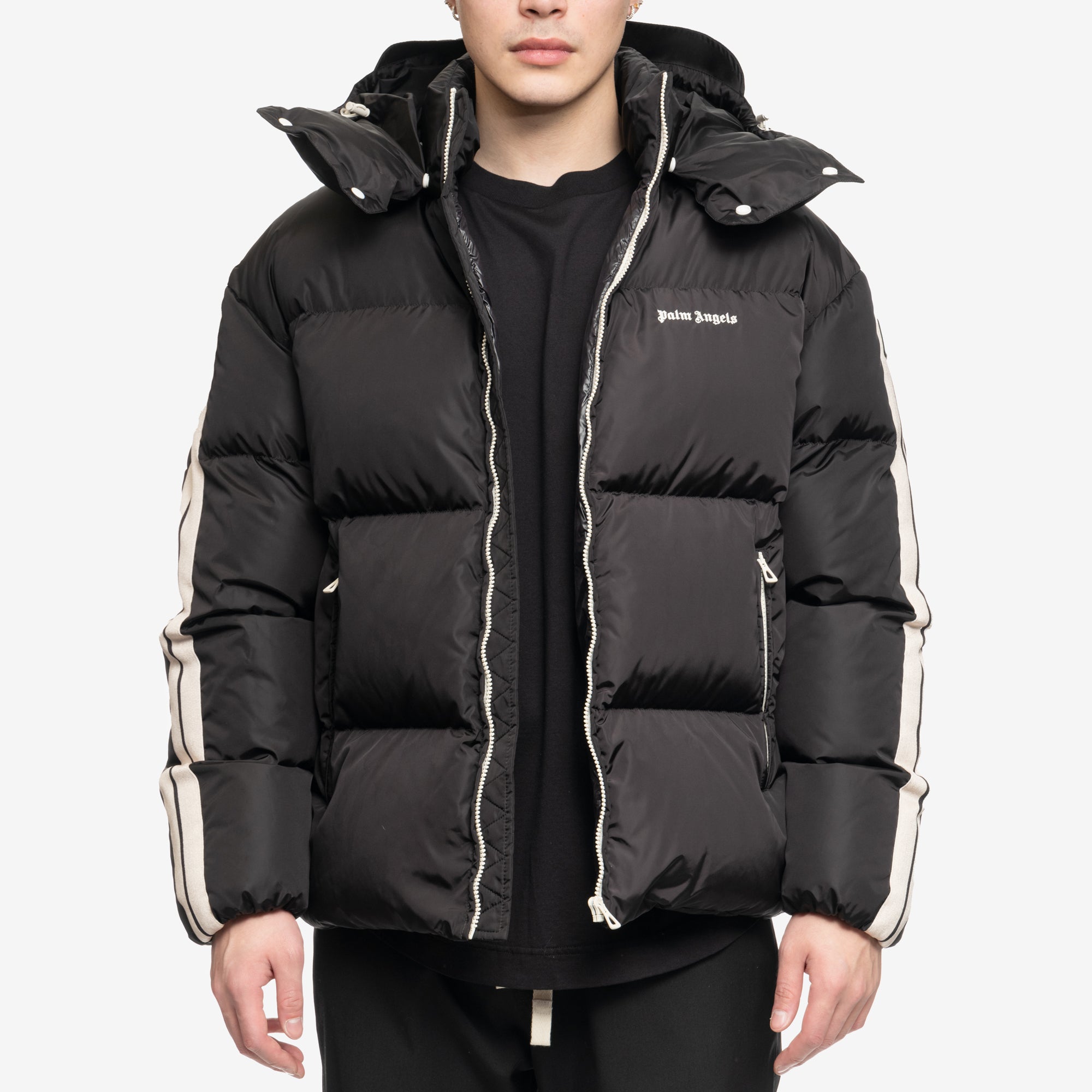 Palm Angels Hooded Track Down Jacket Black - 1