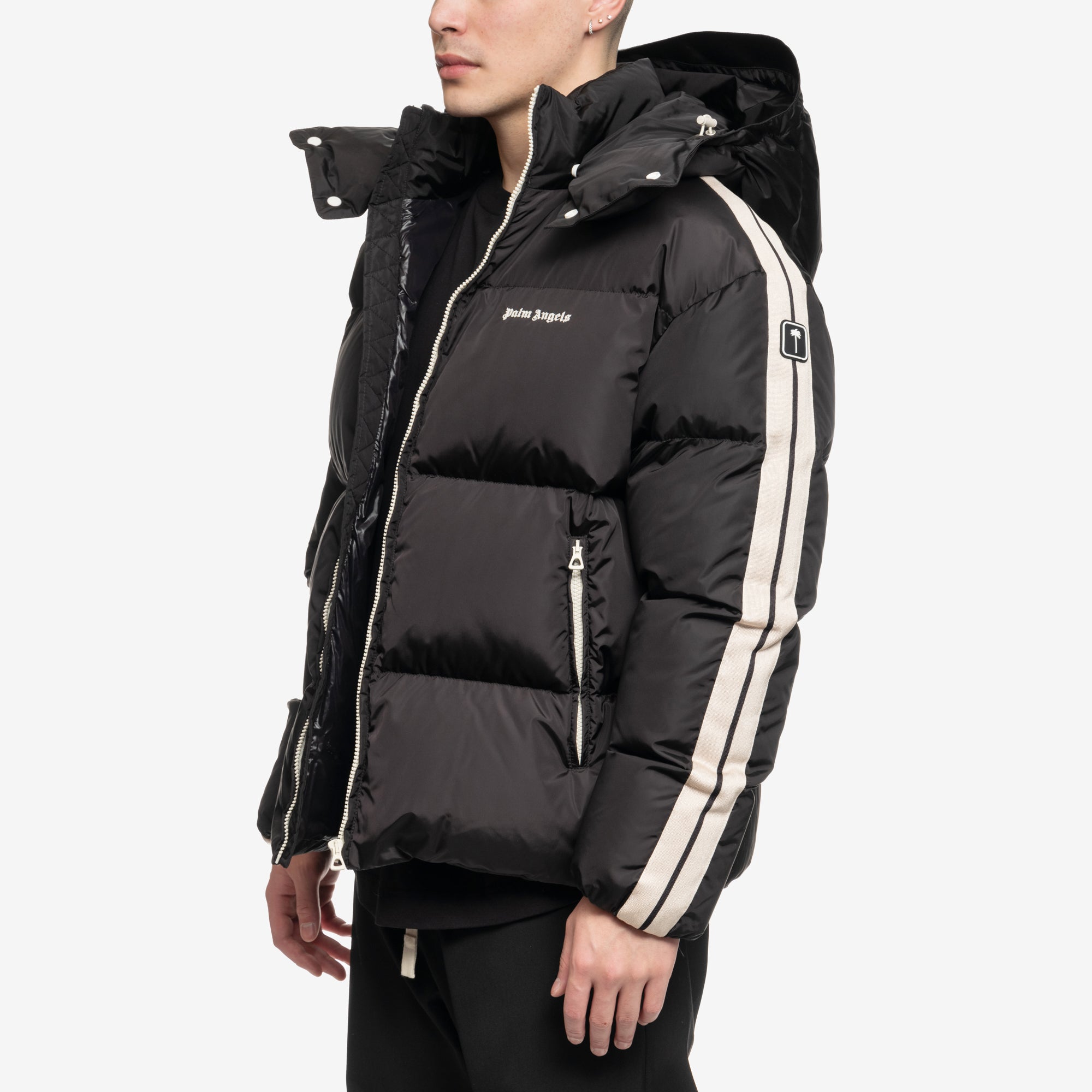 Palm Angels Hooded Track Down Jacket Black - 3