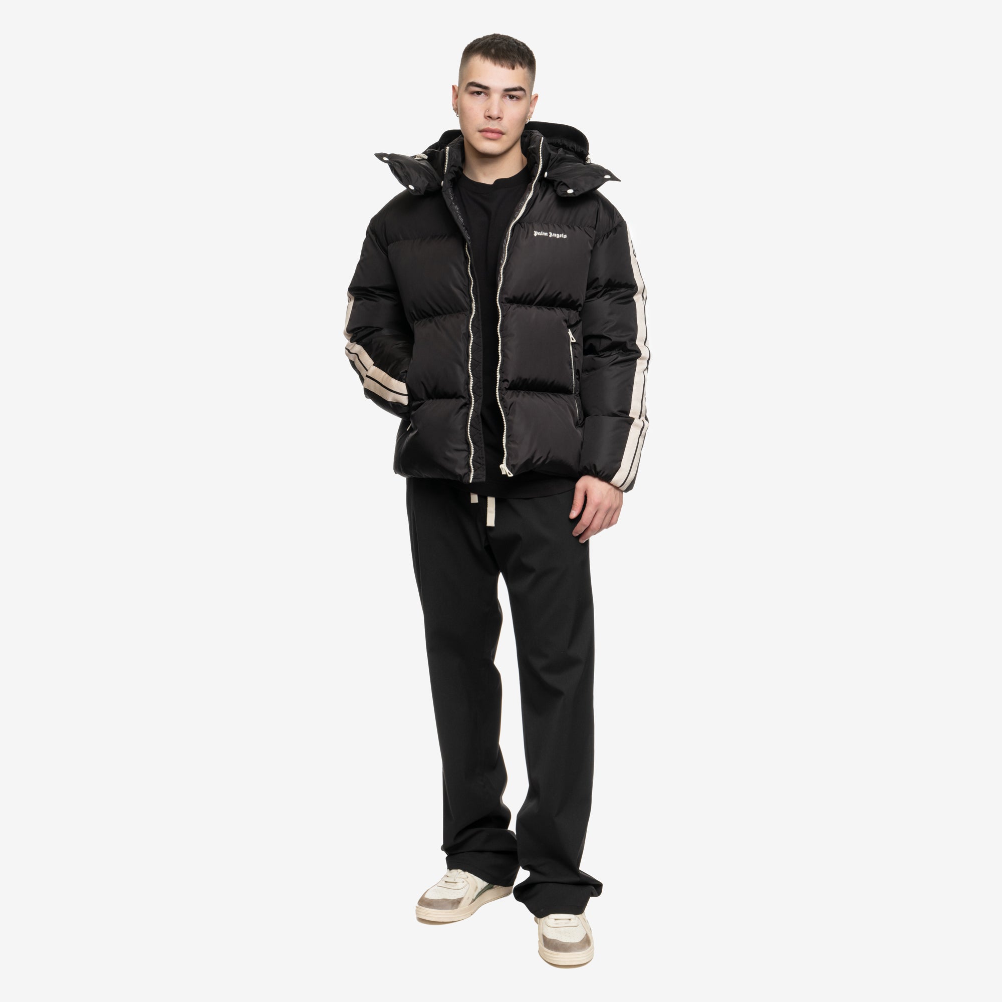 Palm Angels Hooded Track Down Jacket Black - 2