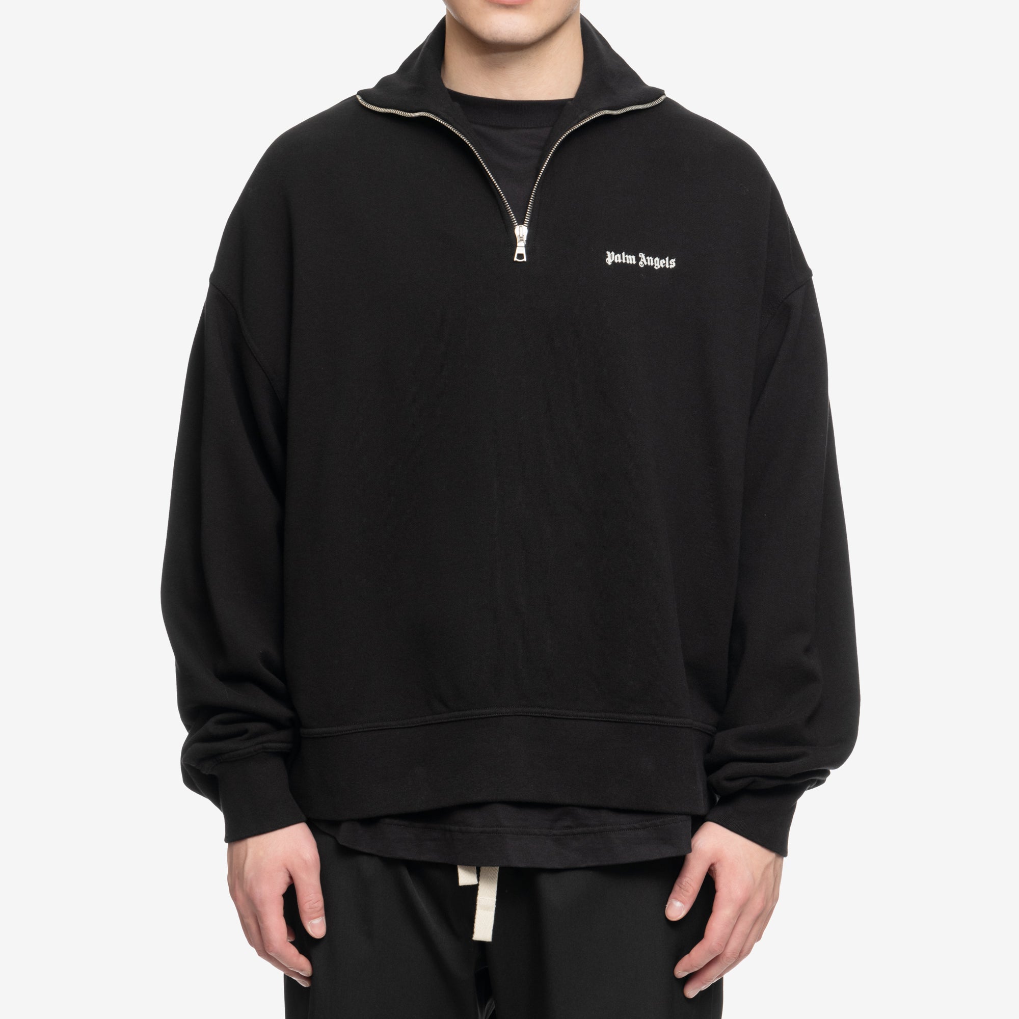Palm Angels Embroidered Logo High Neck Sweatshirt Black - 1