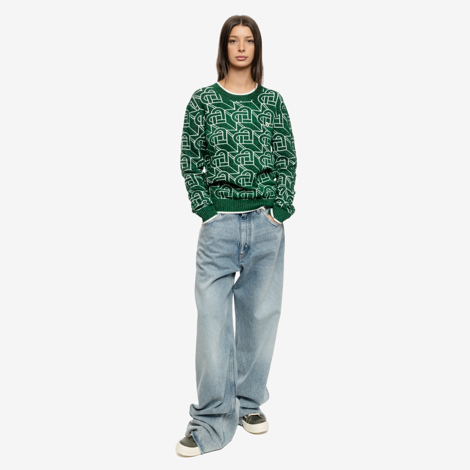 Casablanca Heart Monogram Sweater Green - 5