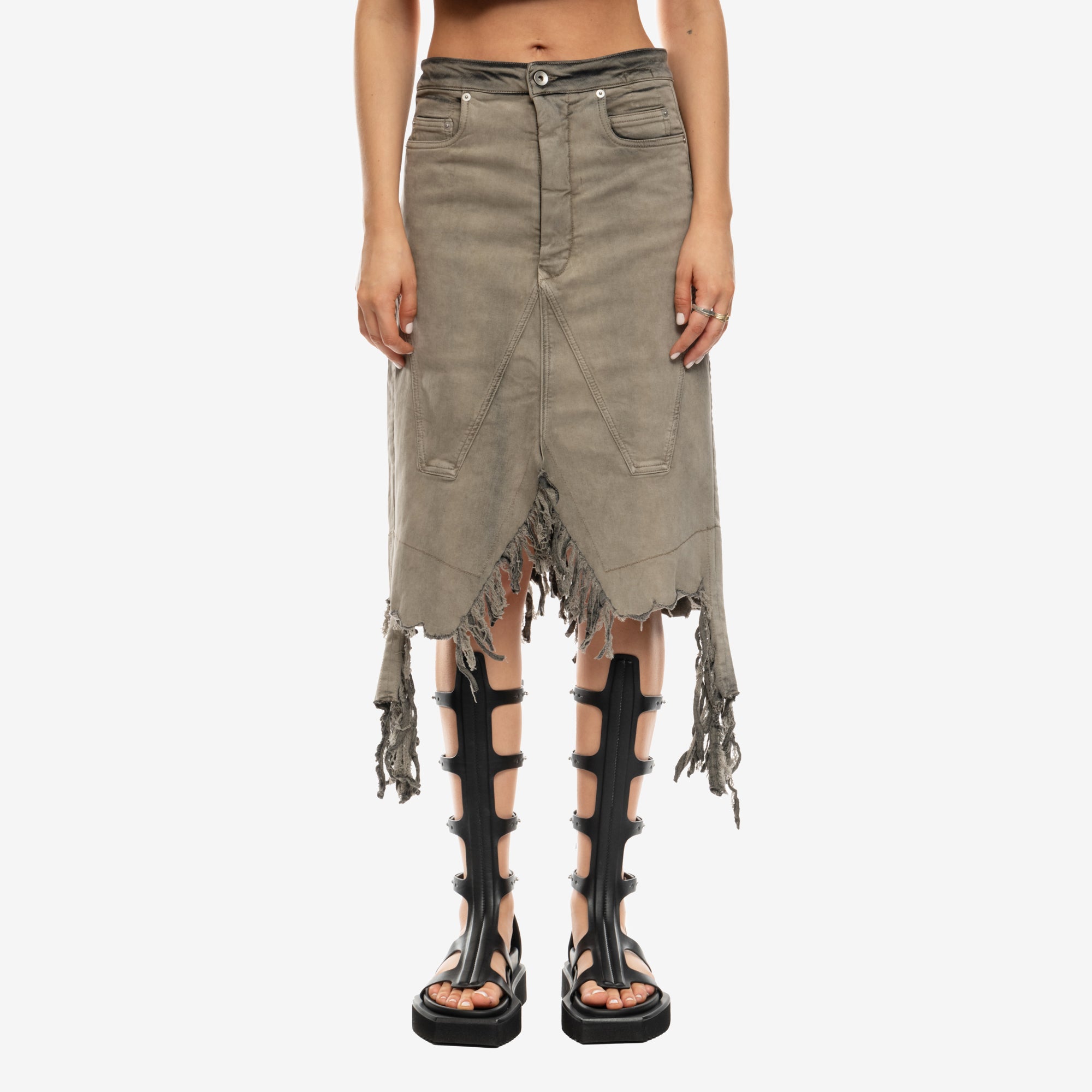 Rick Owens DRKSHDW Womens Luxor Slivered Skirt Mineral - 1