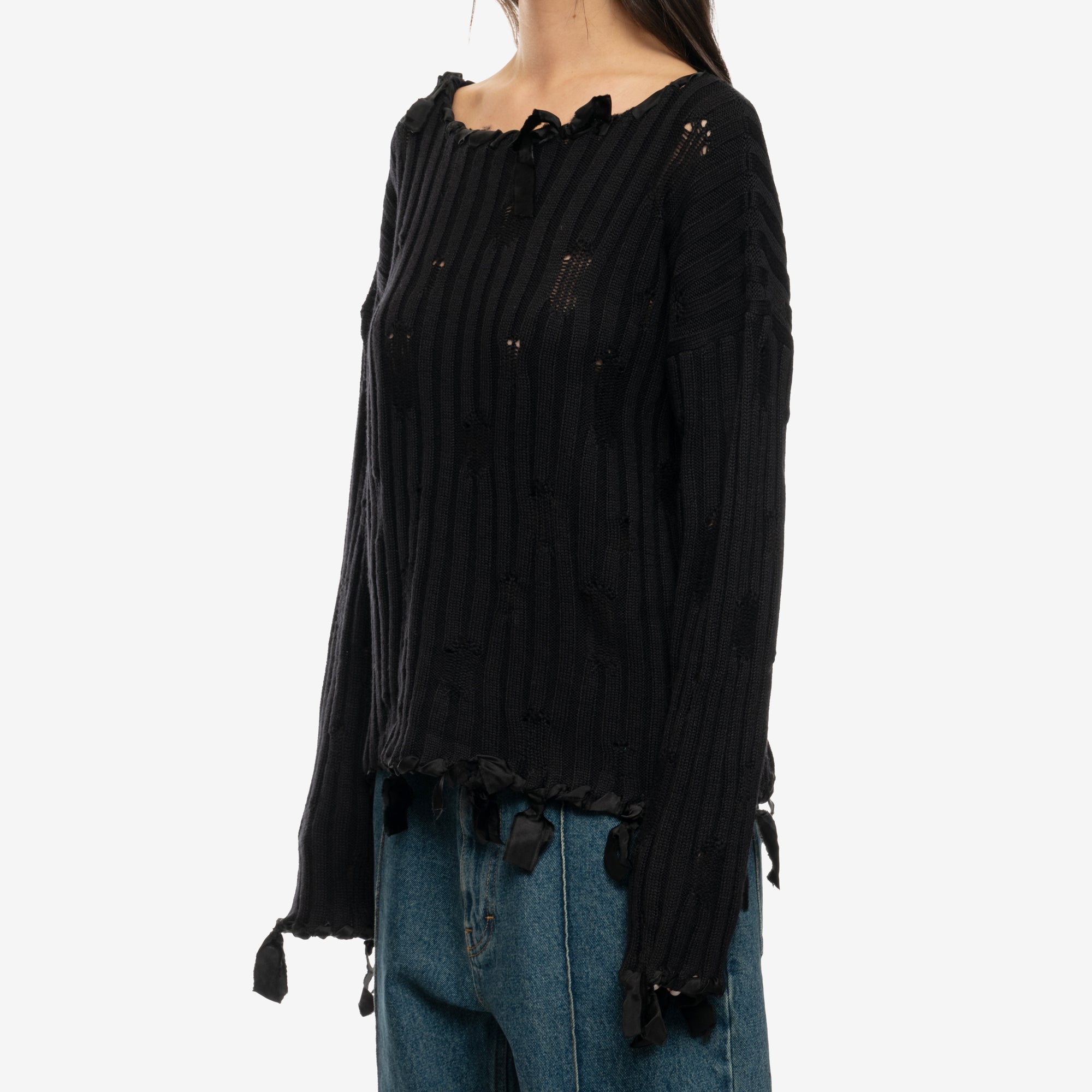 MM6 Destroyed Rib Sweater Black - 6