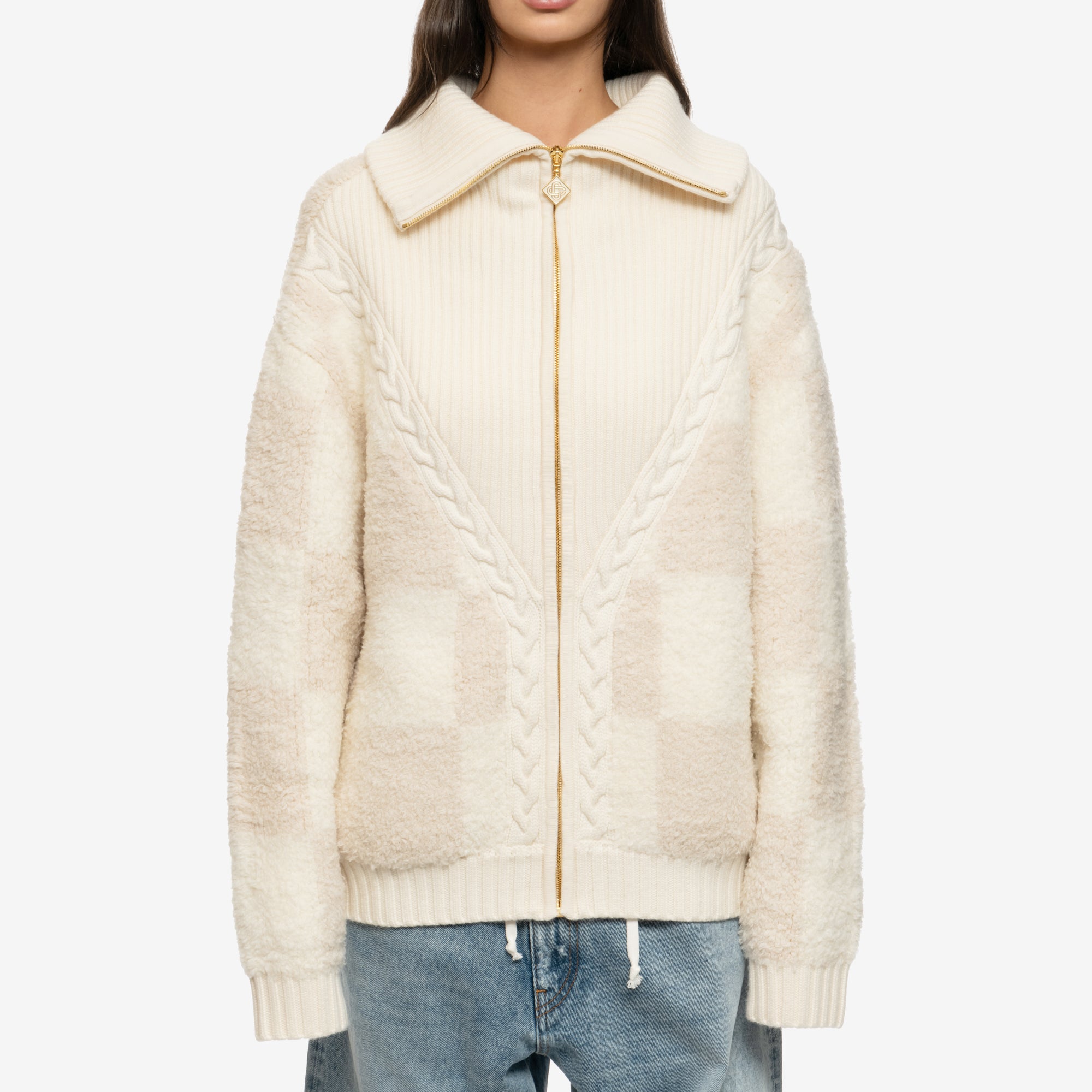 Casablanca Checked Boucle Cardigan Beige - 6