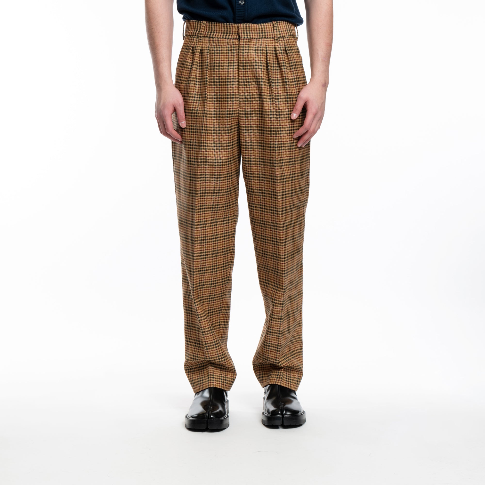 Kenzo Checked Pleated Tailored Pants Dark Camel - 1