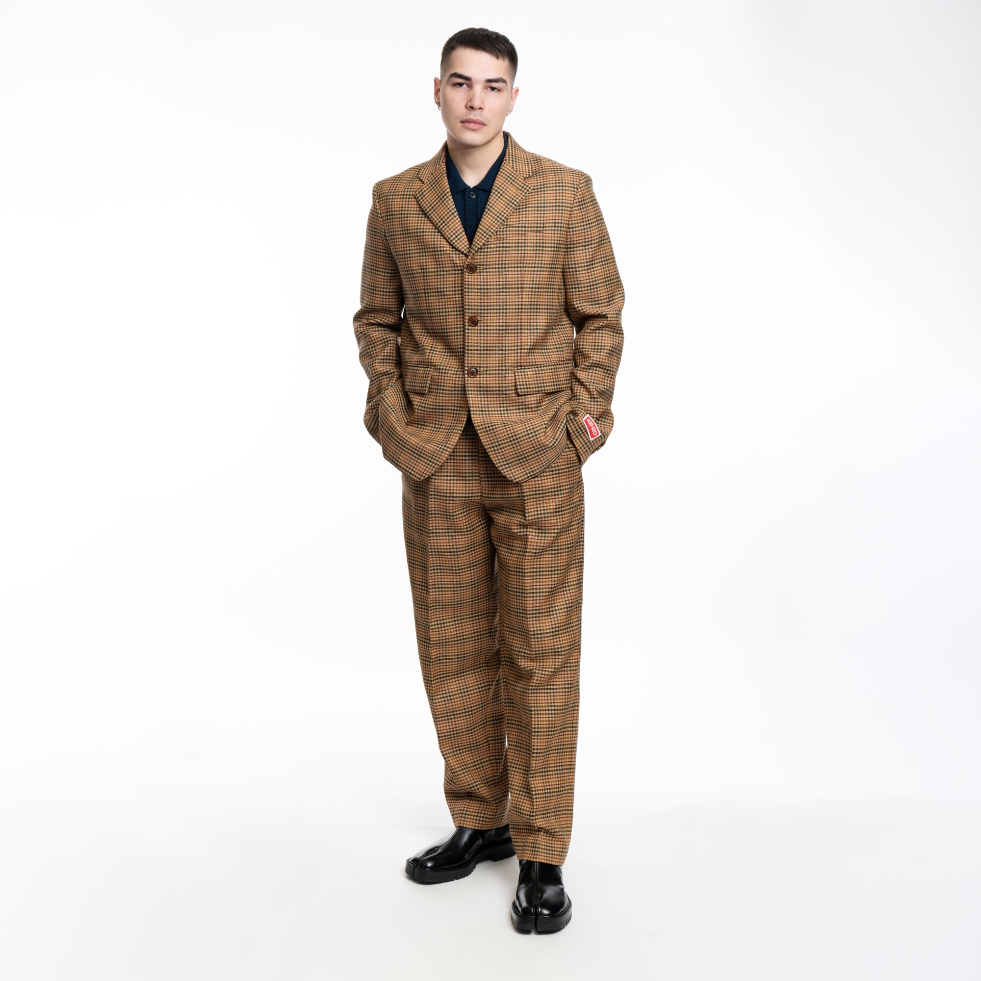 Kenzo Checked 3 Button Slim Jacket Dark Camel - 2