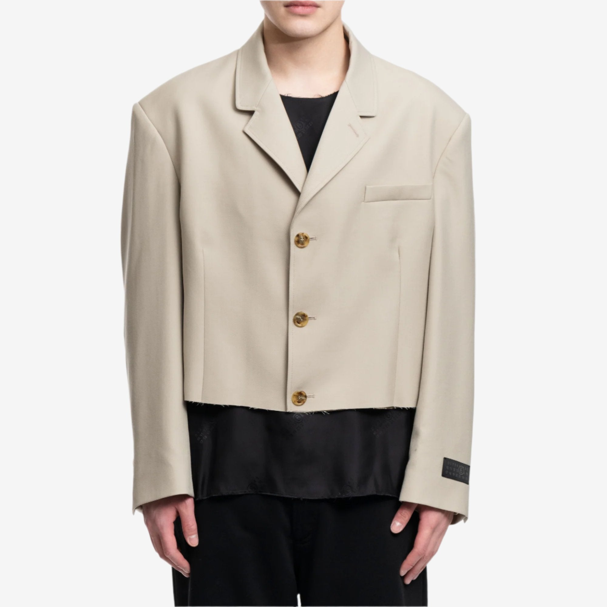 MM6 Oversized Cropped Suit Jacket Stone - 1