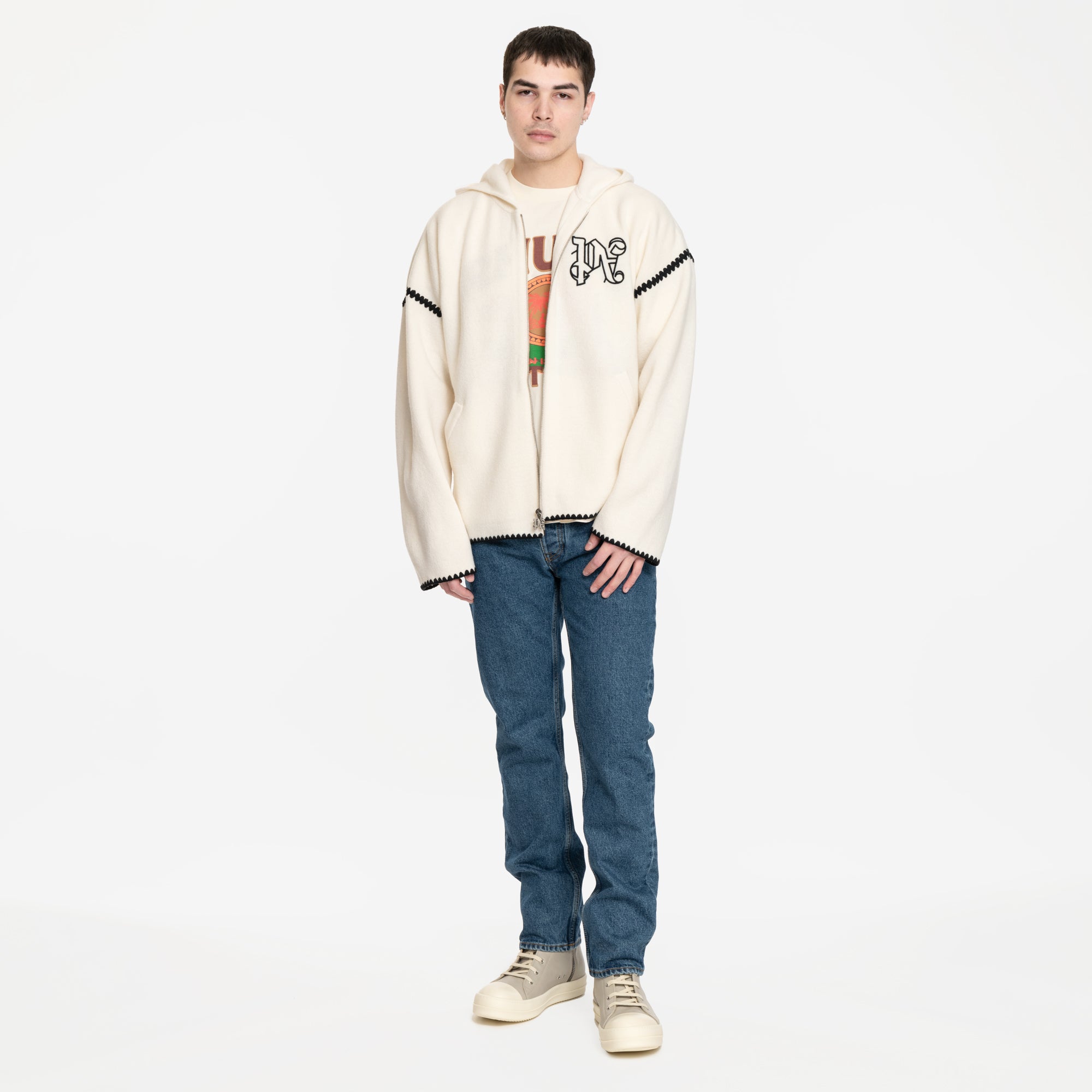 Palm Angels Monogram Knit Zip Hoody Off White - 2