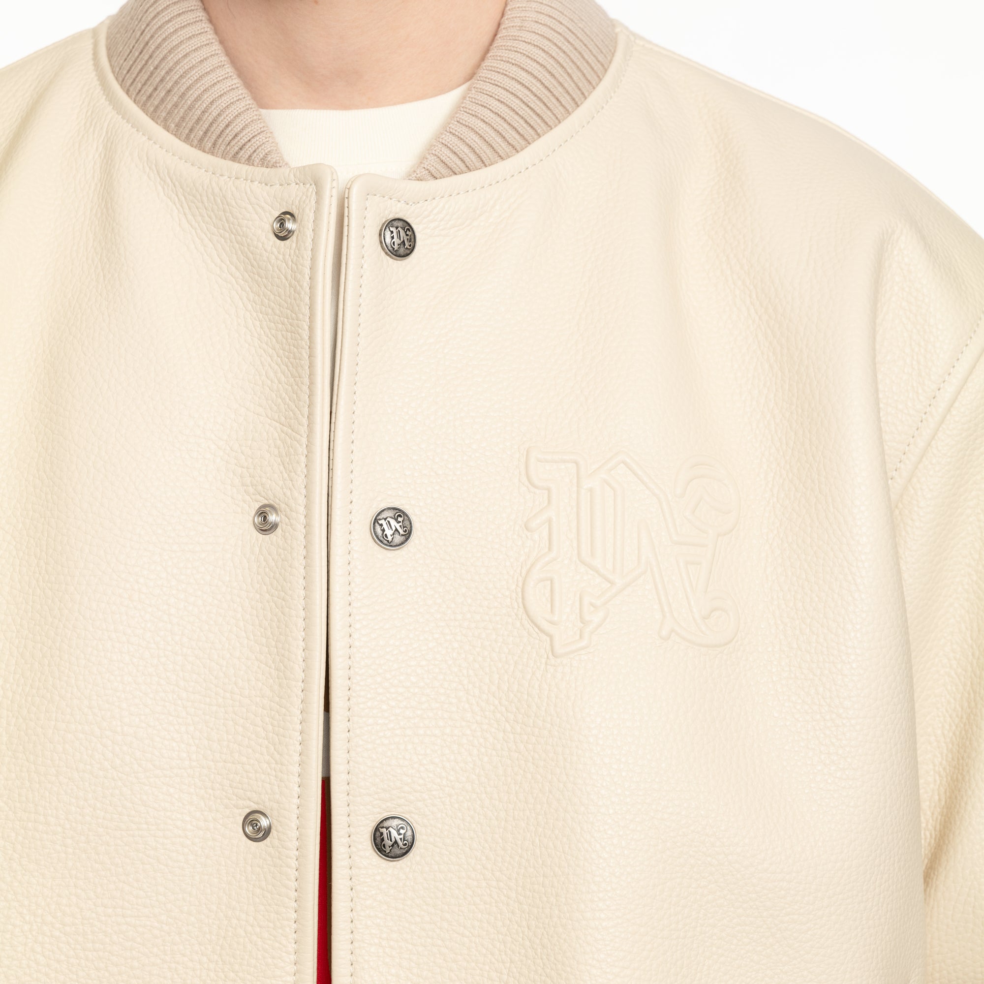 Palm Angels Monogram Leather Bomber Beige - 5