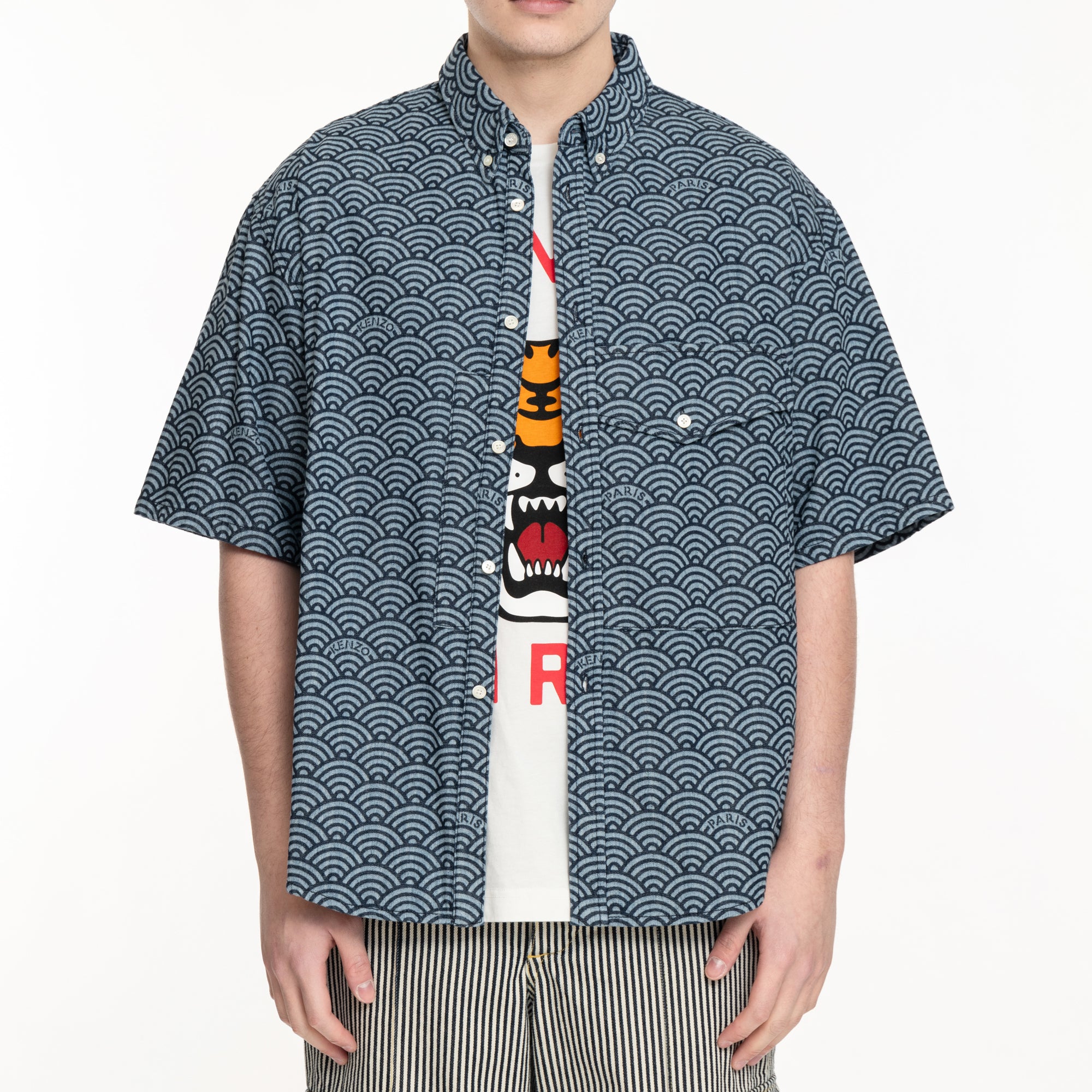 Kenzo Seigaiha SS Denim Shirt Rinse Blue - 1