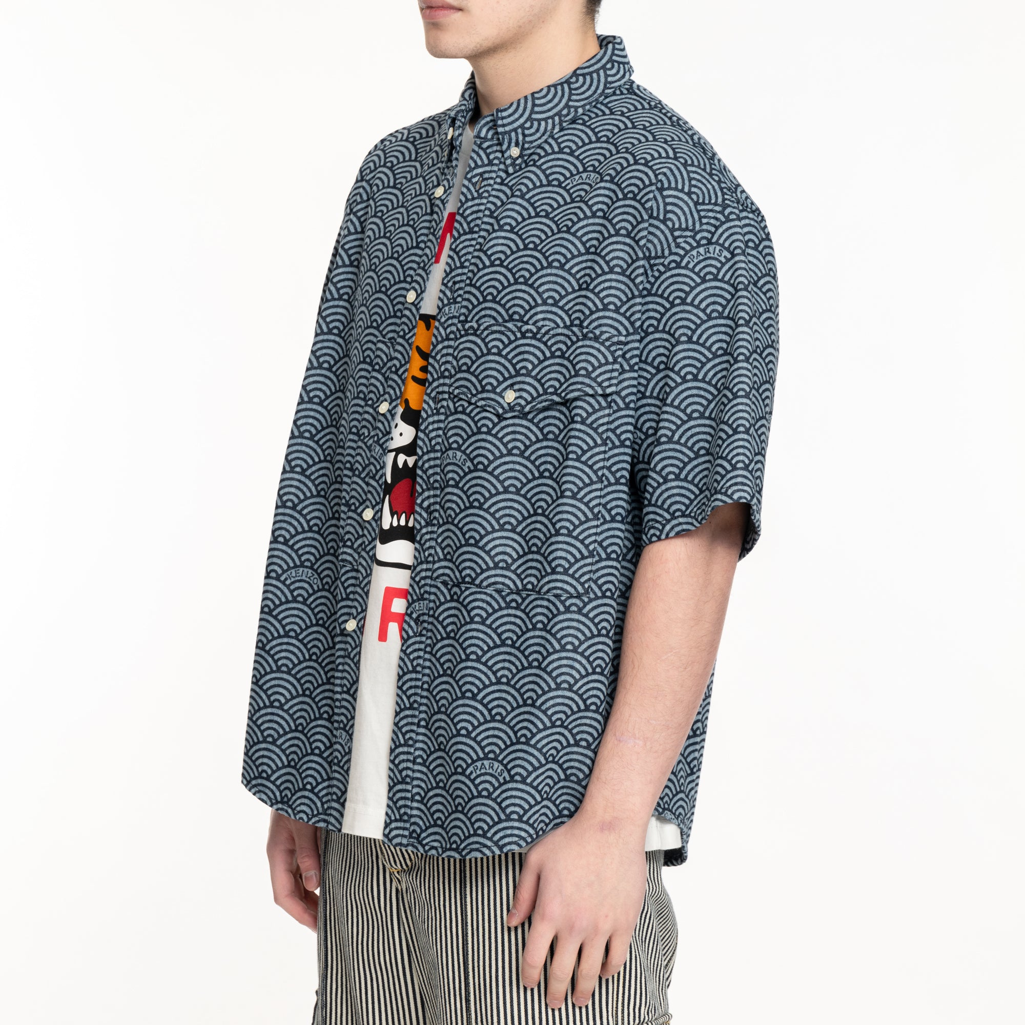 Kenzo Seigaiha SS Denim Shirt Rinse Blue - 3