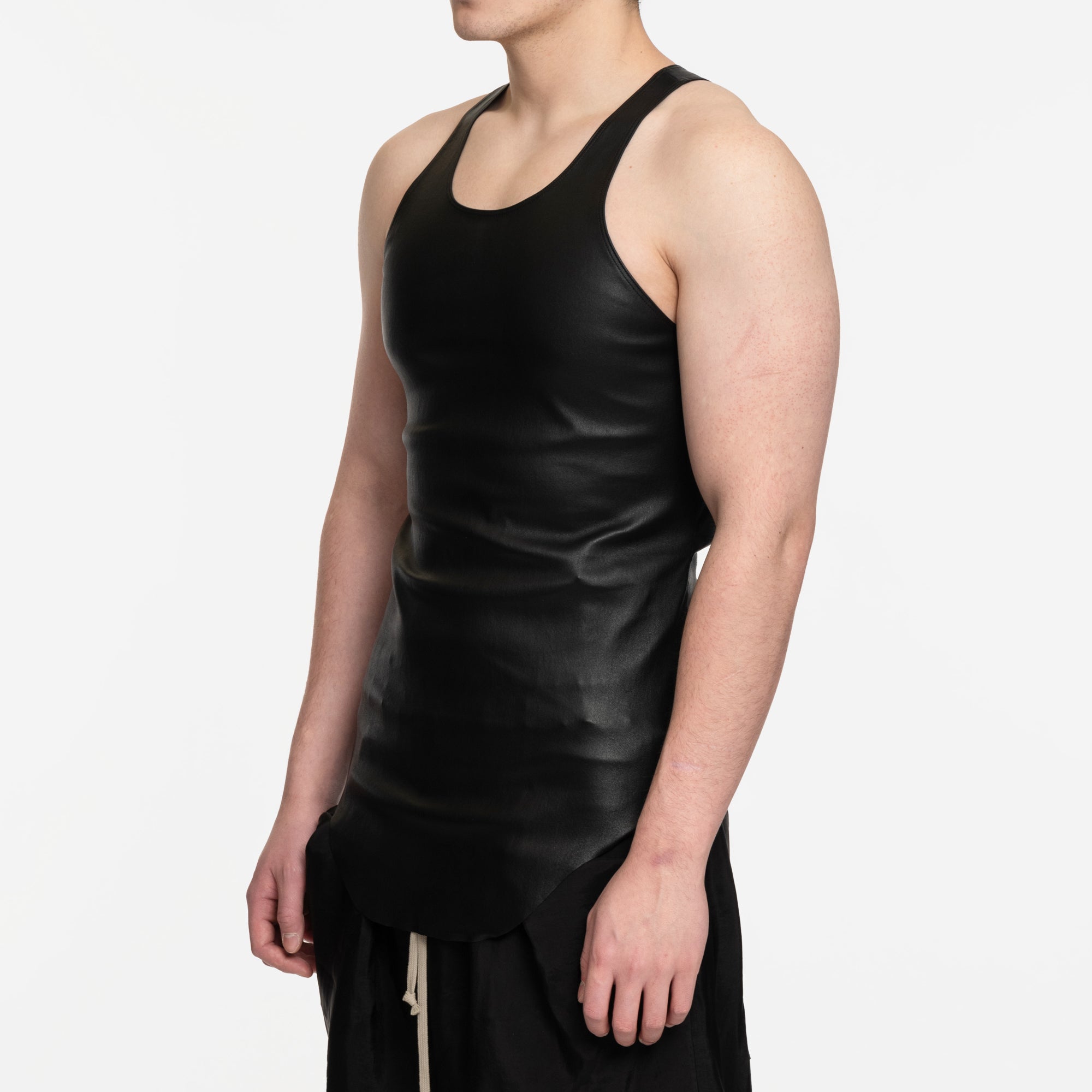 Rick Owens Leather Tank Top Black - 3