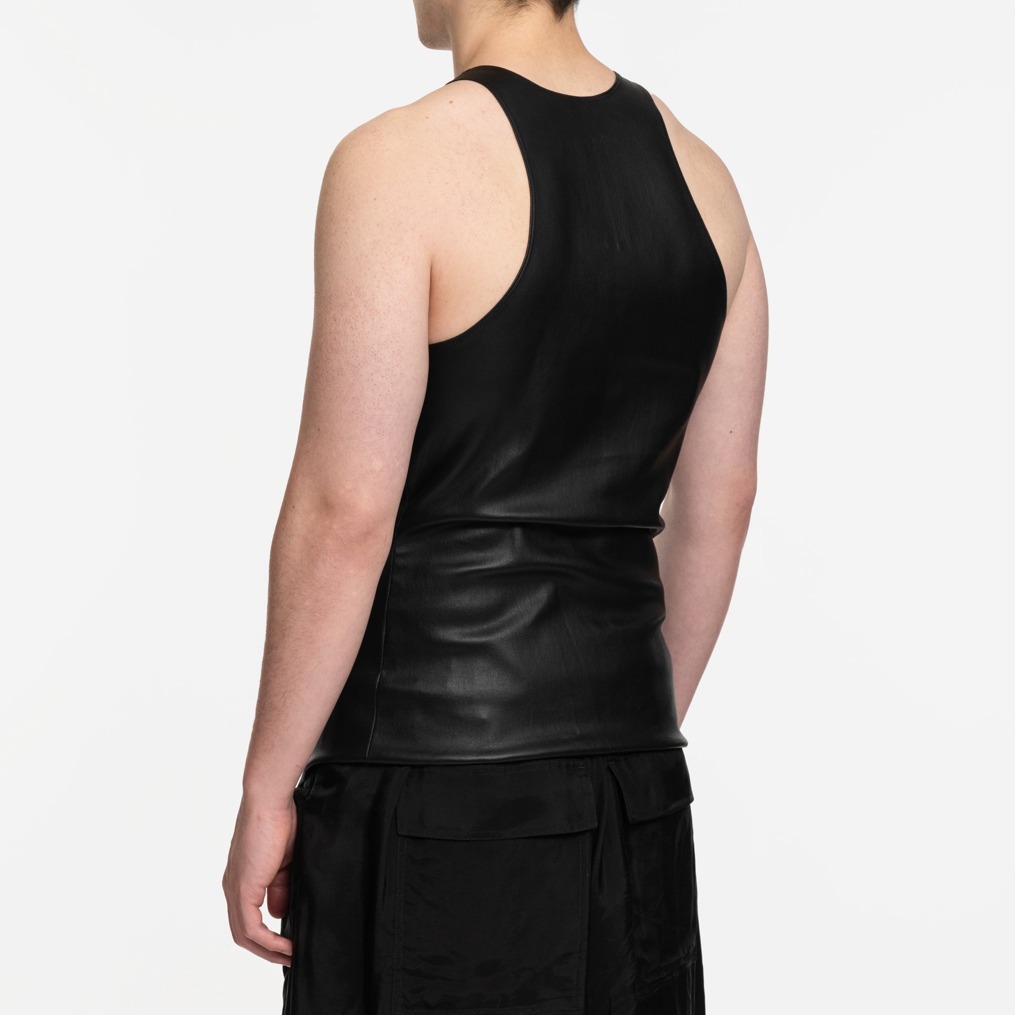Rick Owens Leather Tank Top Black - 4