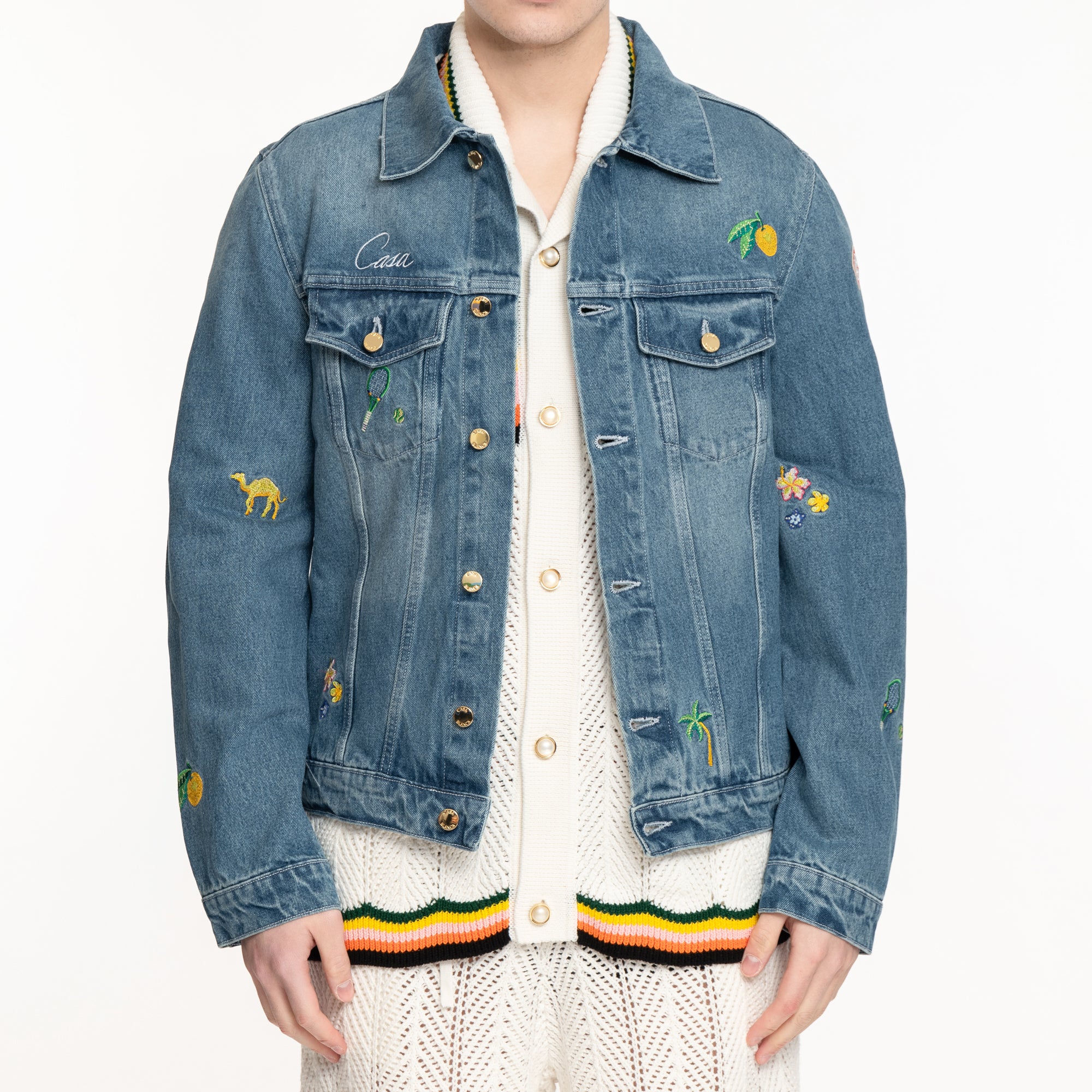 Casablanca Stone Wash Motif Denim Jacket Blue - 1