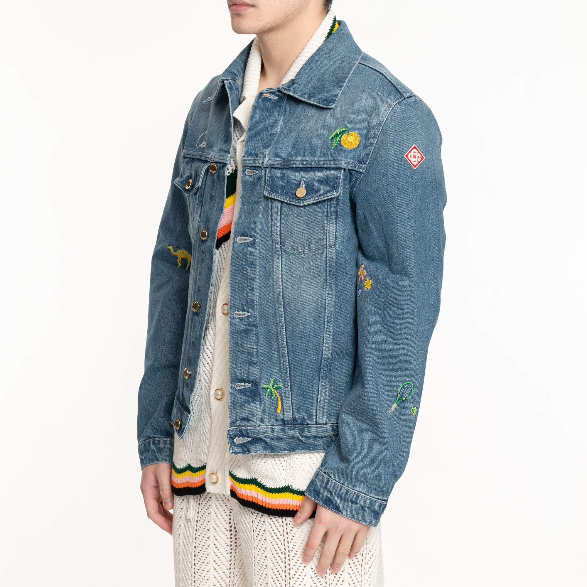 Casablanca Stone Wash Motif Denim Jacket Blue - 3