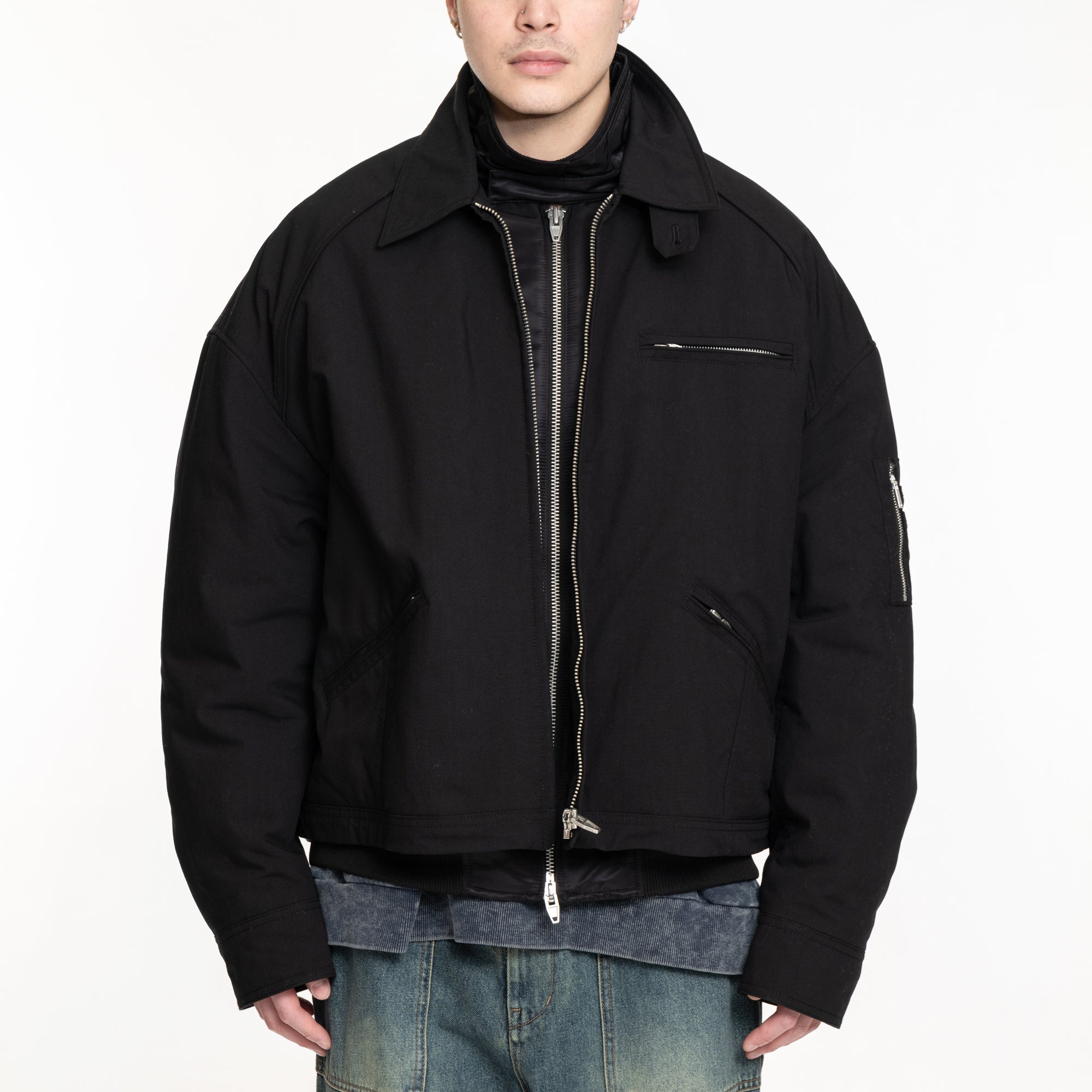 Juun.J Layered Short Bomber Jacket Black - 1