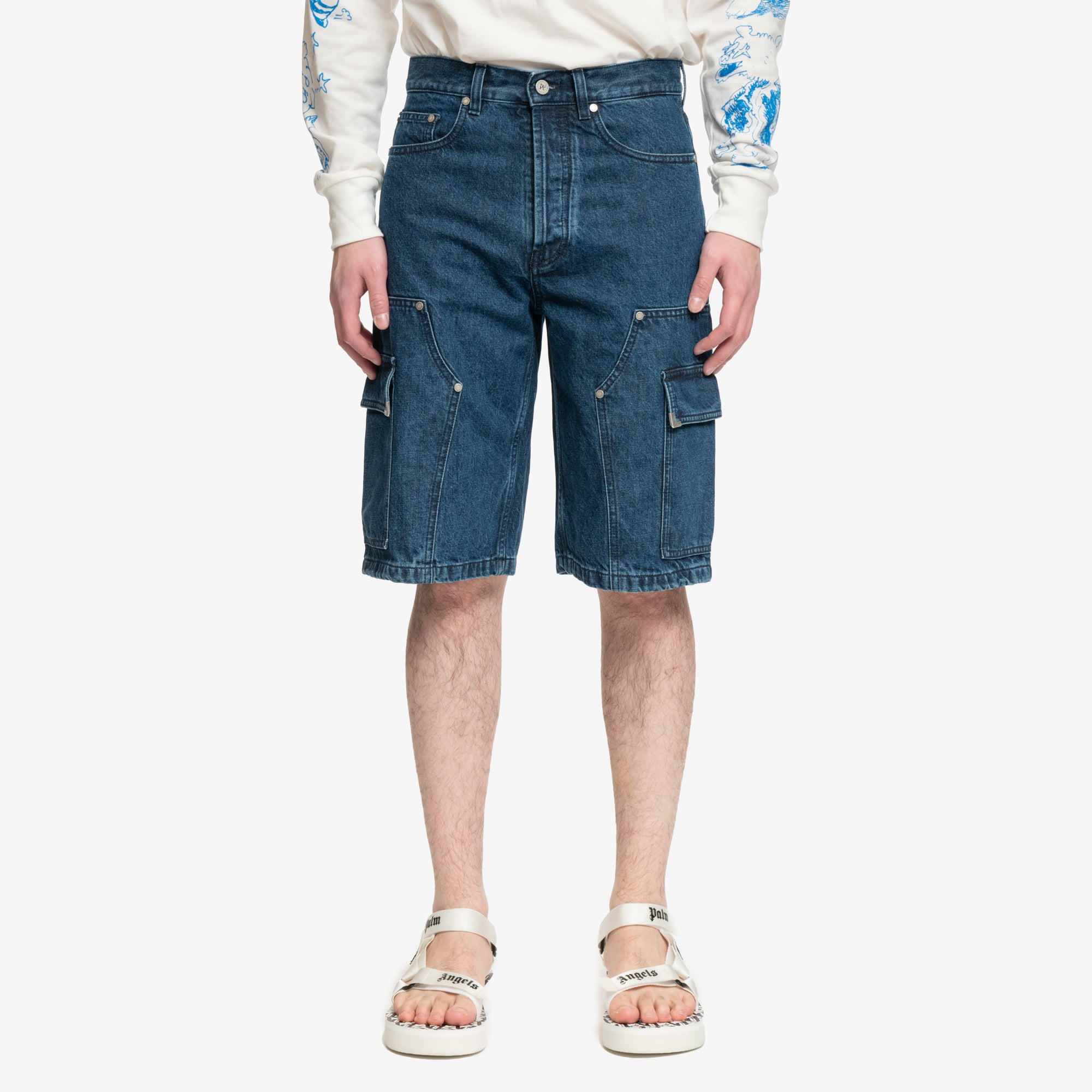 Palm Angels MW Metal Frame Cargo Denim Shorts Indigo - 1