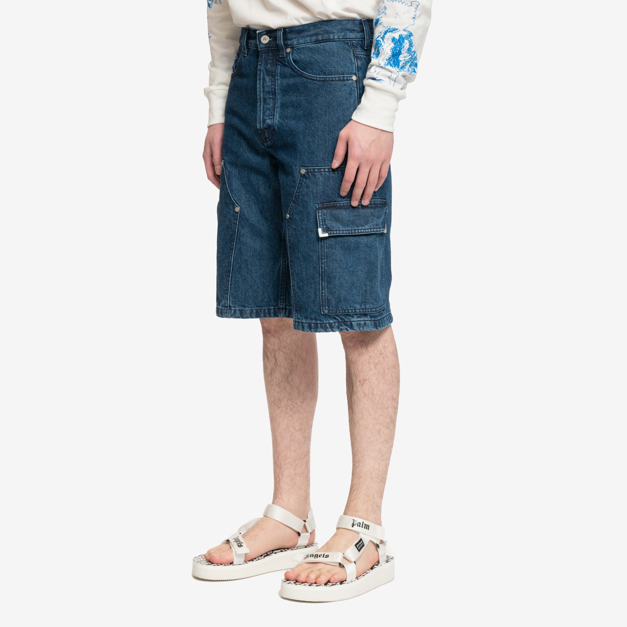 Palm Angels MW Metal Frame Cargo Denim Shorts Indigo - 3