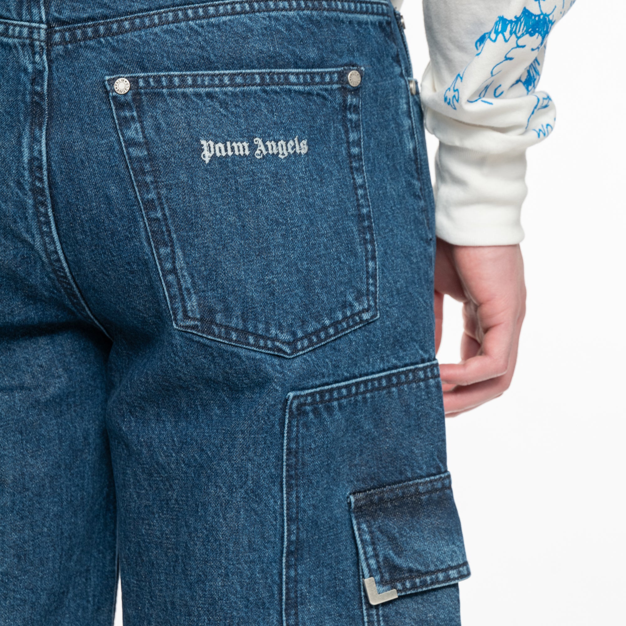 Palm Angels MW Metal Frame Cargo Denim Shorts Indigo - 5