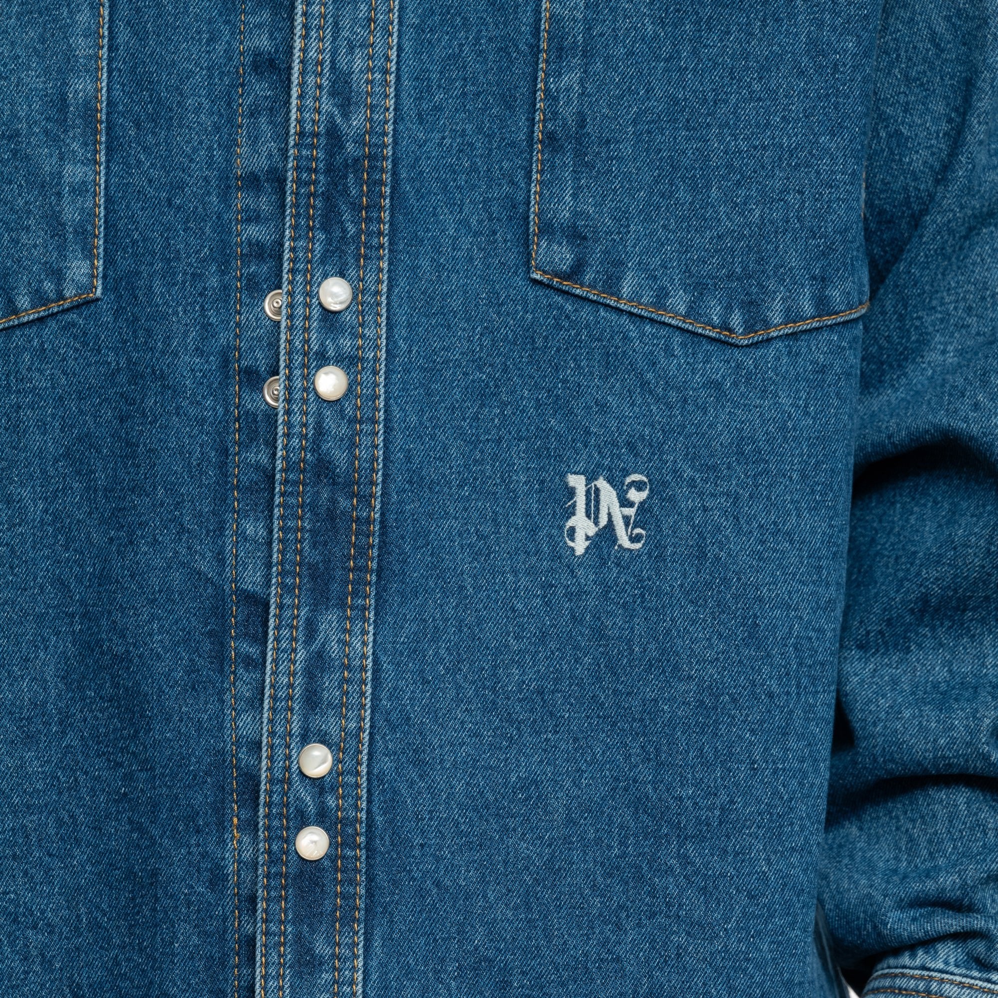 Palm Angels LW Monogram Denim Shirt Light Blue - 5