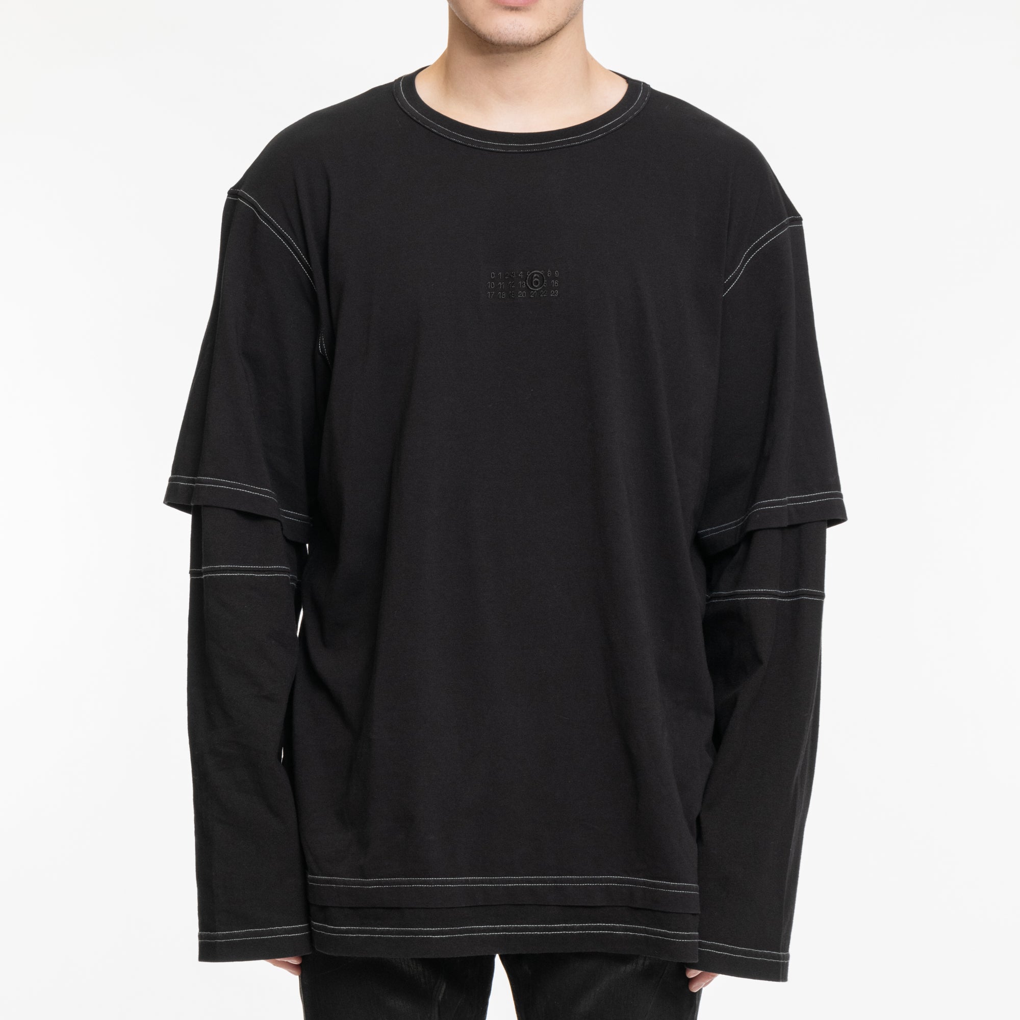 MM6 Contrast Stitch Double LS T-Shirt Black - 1