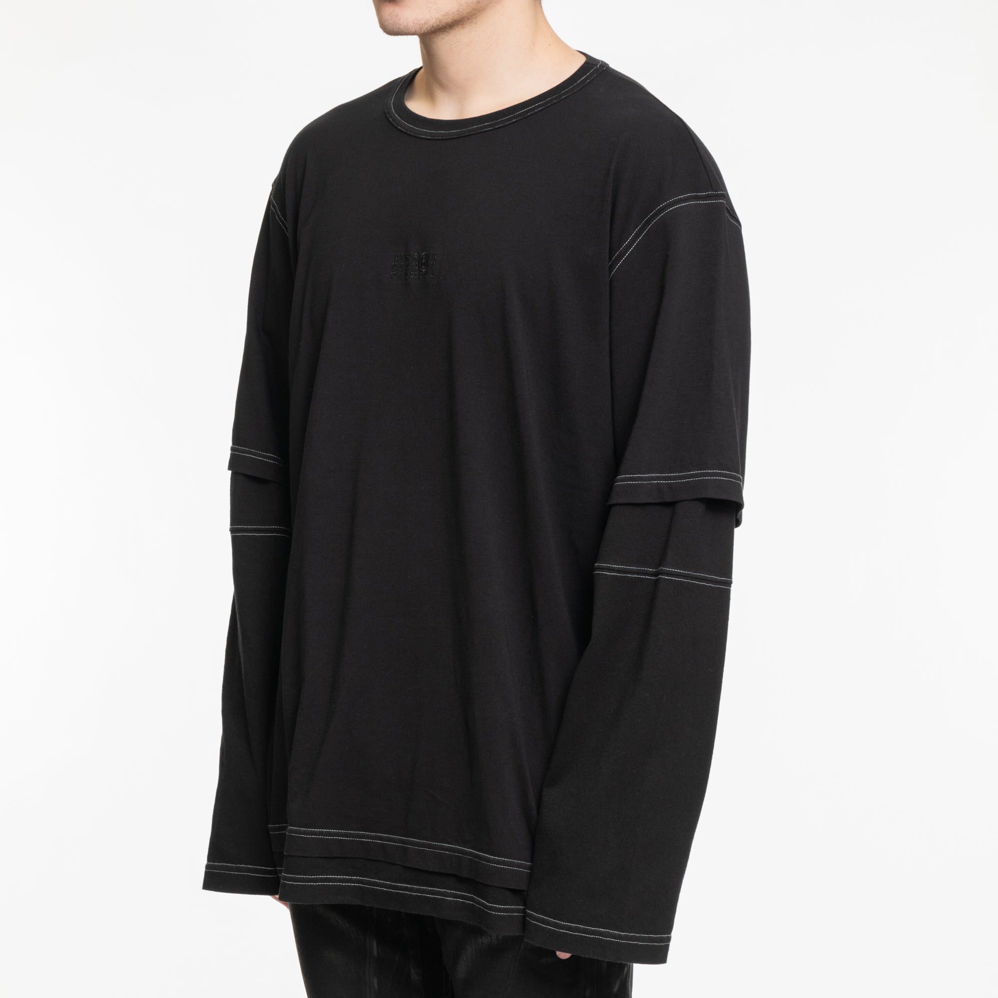 MM6 Contrast Stitch Double LS T-Shirt Black - 3