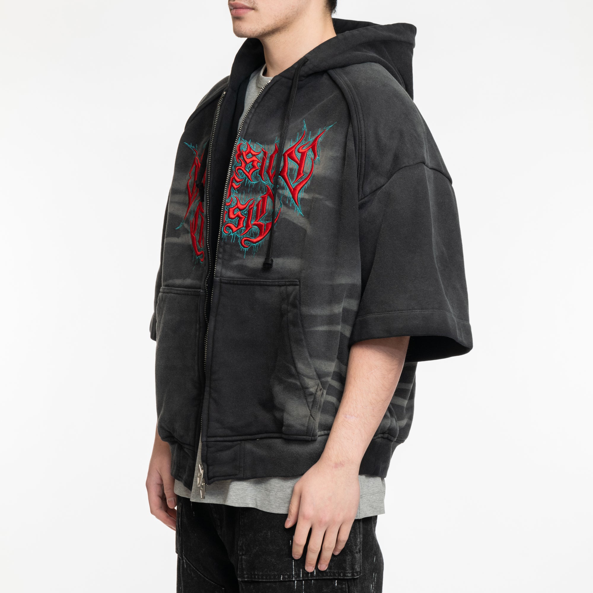 Juun.J Brushed Embroidered SS Zip Hoody Grey - 3