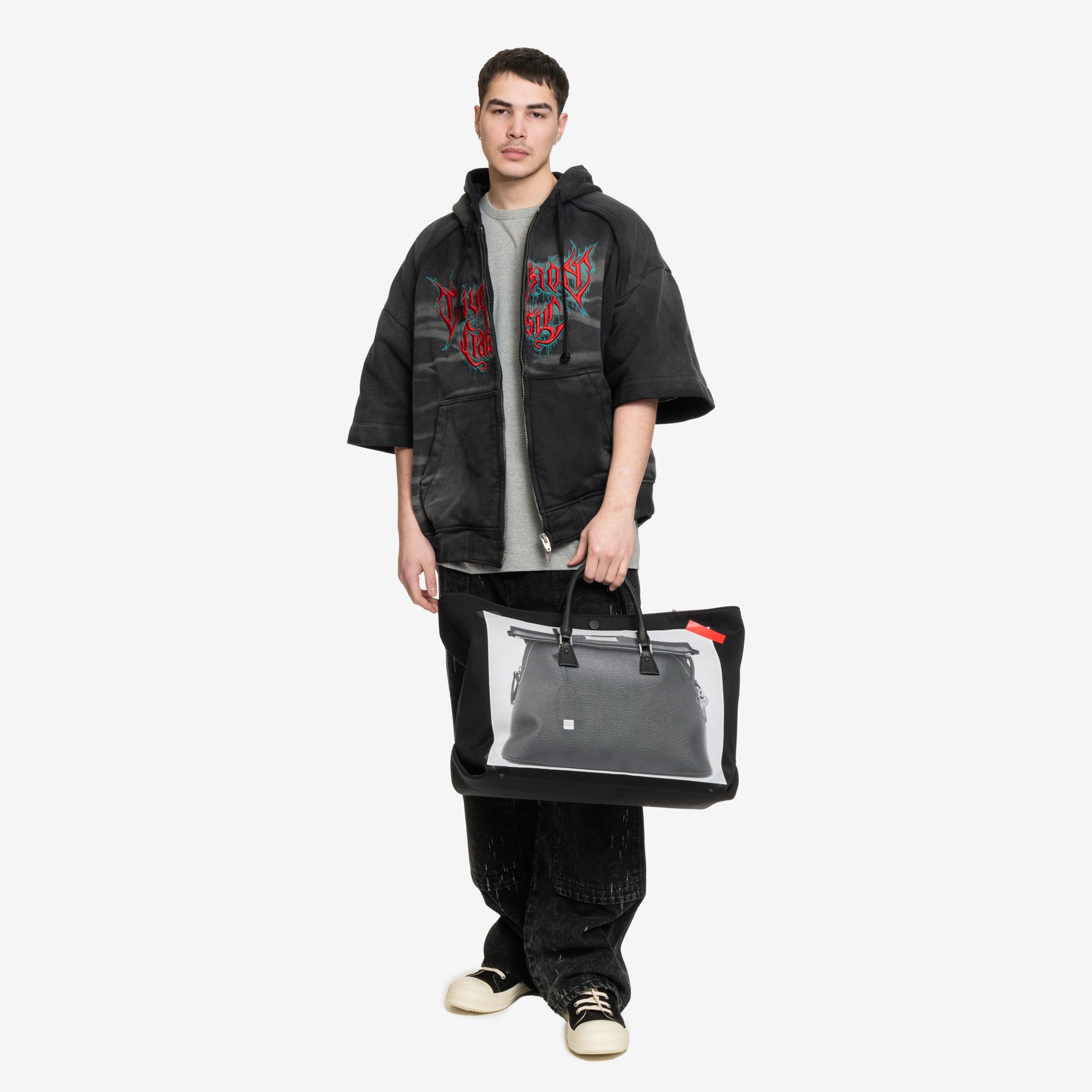 Juun.J Brushed Embroidered SS Zip Hoody Grey - 2
