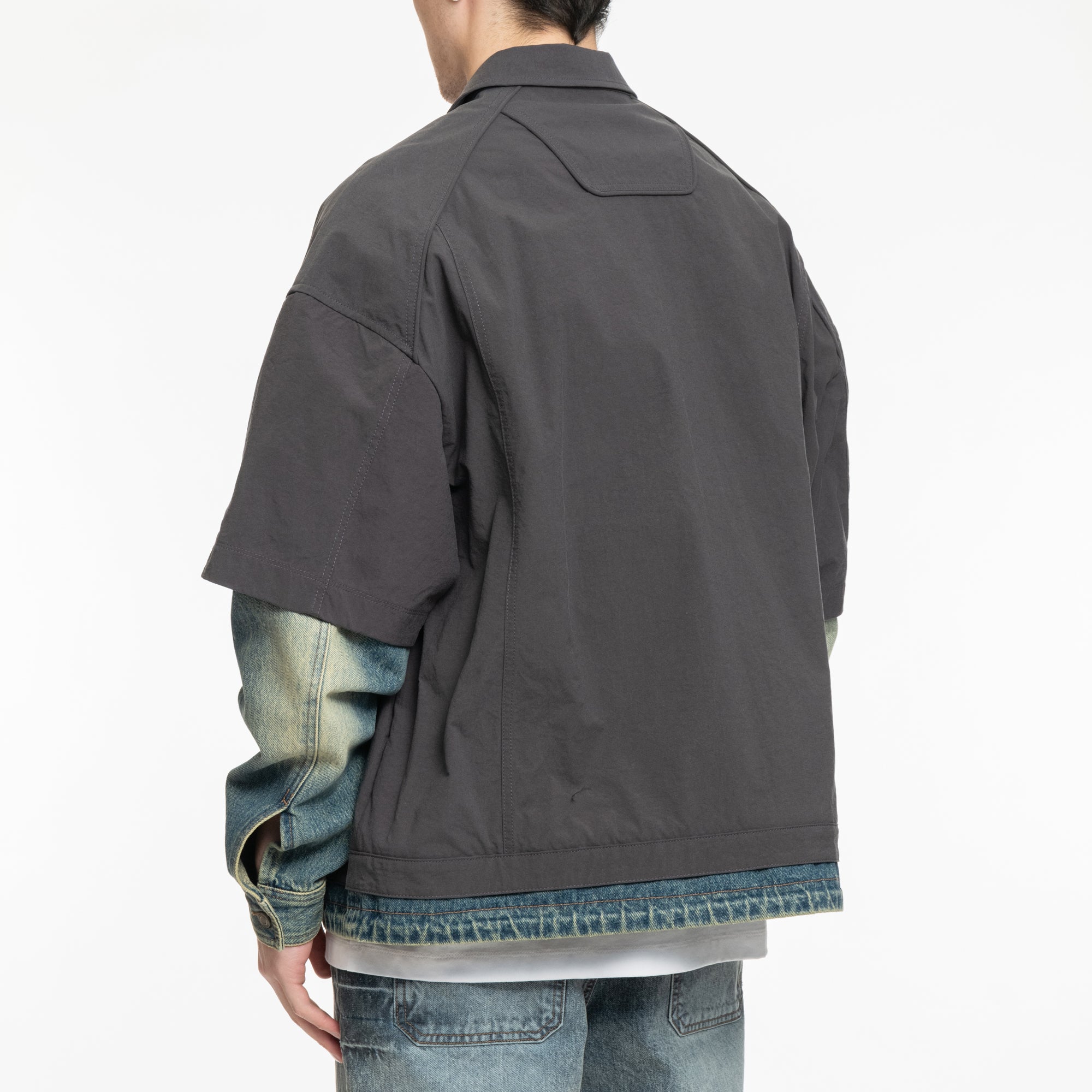 Juun.J Denim Sleeve Layered Nylon Shirt Grey - 4