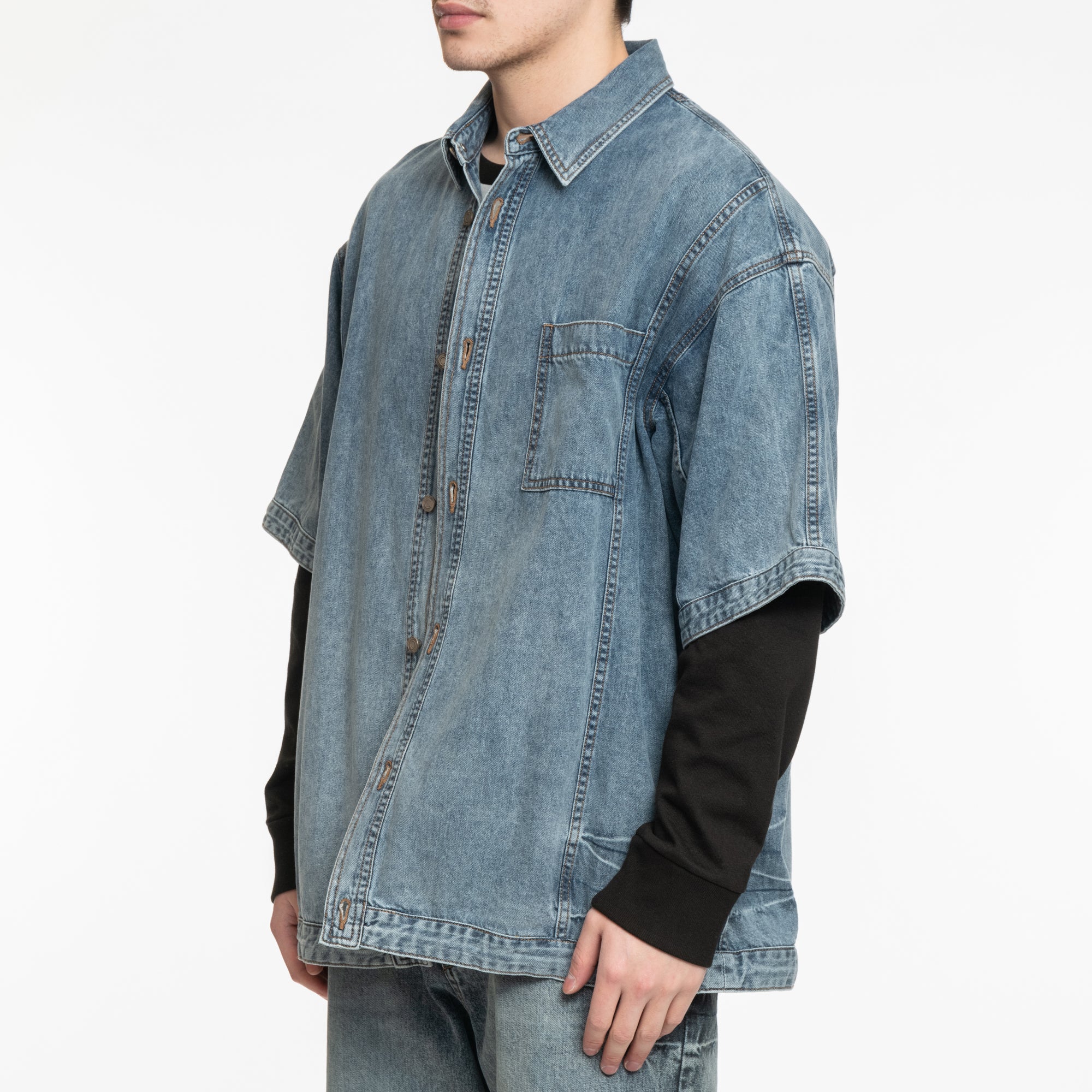 Juun.J Denim SS Coach Shirt Blue - 3