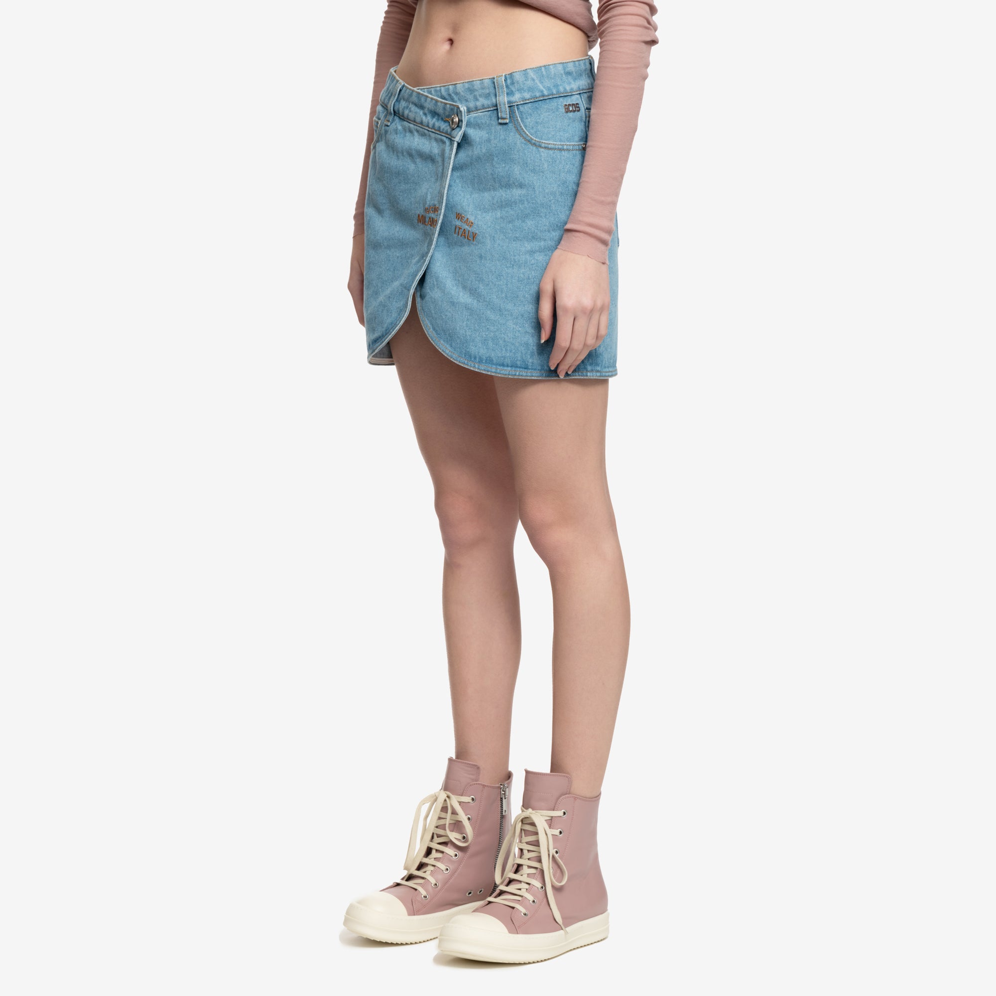 GCDS Womens Comma Denim Skirt Light Blue - 3