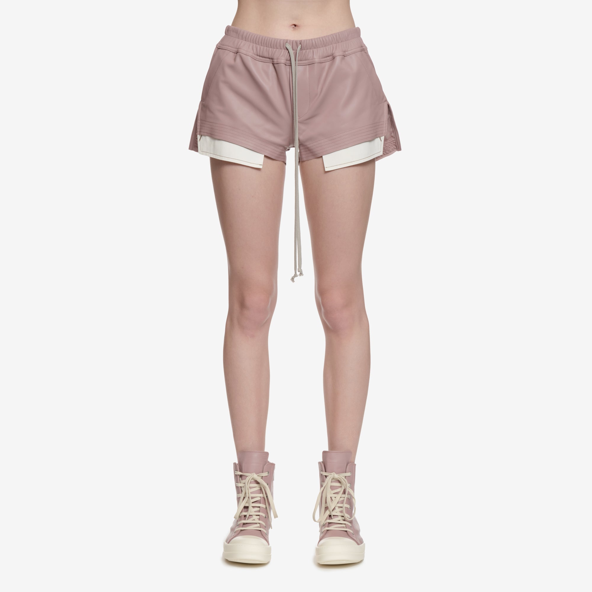 Rick Owens Womens Fog Boxer Leather Shorts Dusty Pink - 1