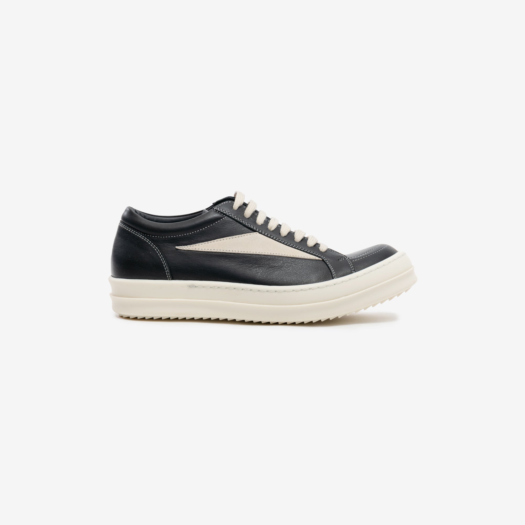 Rick Owens Vintage Leather Sneakers Black/Milk/Milk - 3
