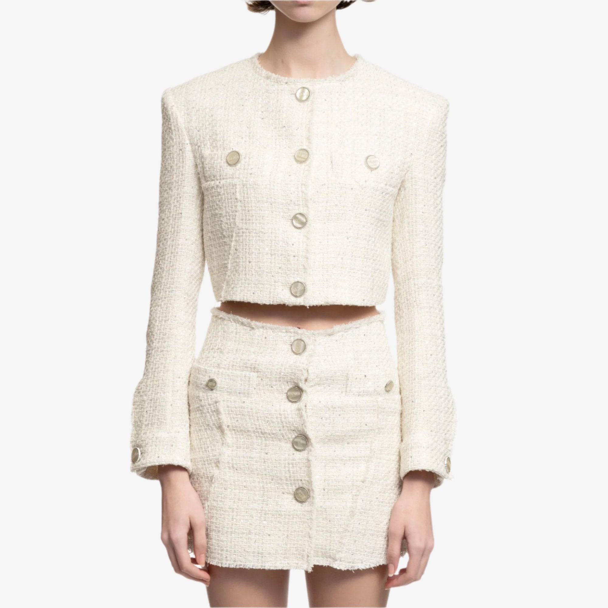 GCDS Womens Tweed Jacket Off White - 1