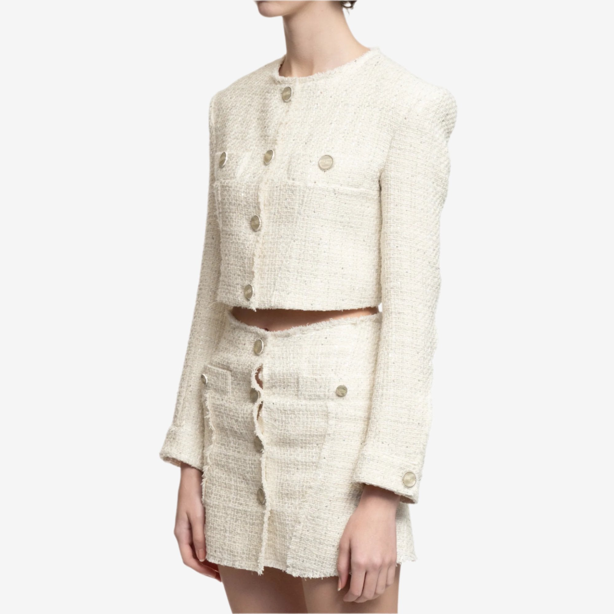 GCDS Womens Tweed Jacket Off White - 3