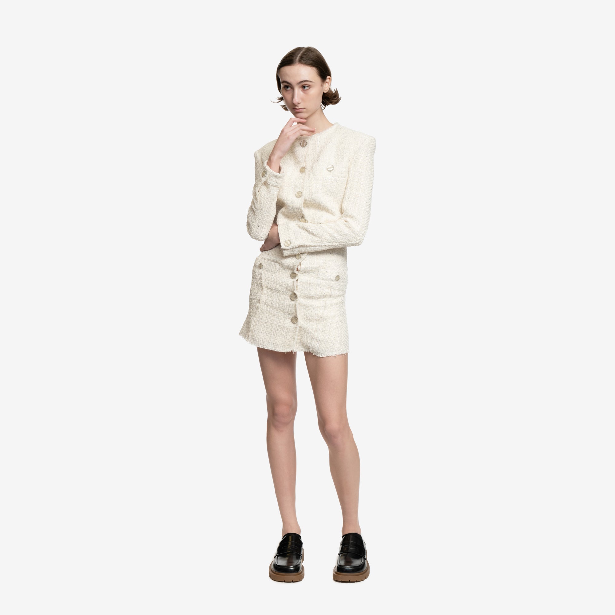 GCDS Womens Tweed Mini Skirt Off White - 2