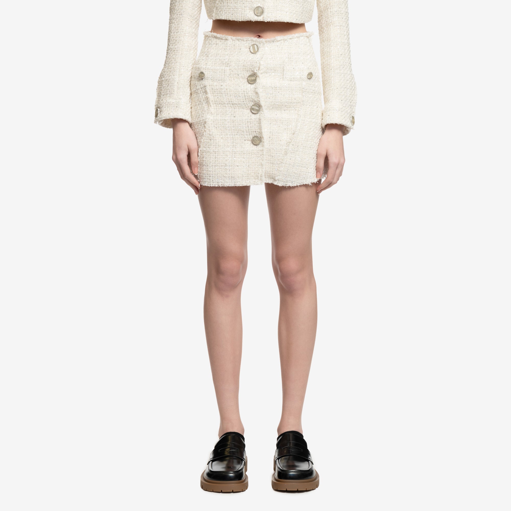 GCDS Womens Tweed Mini Skirt Off White - 1