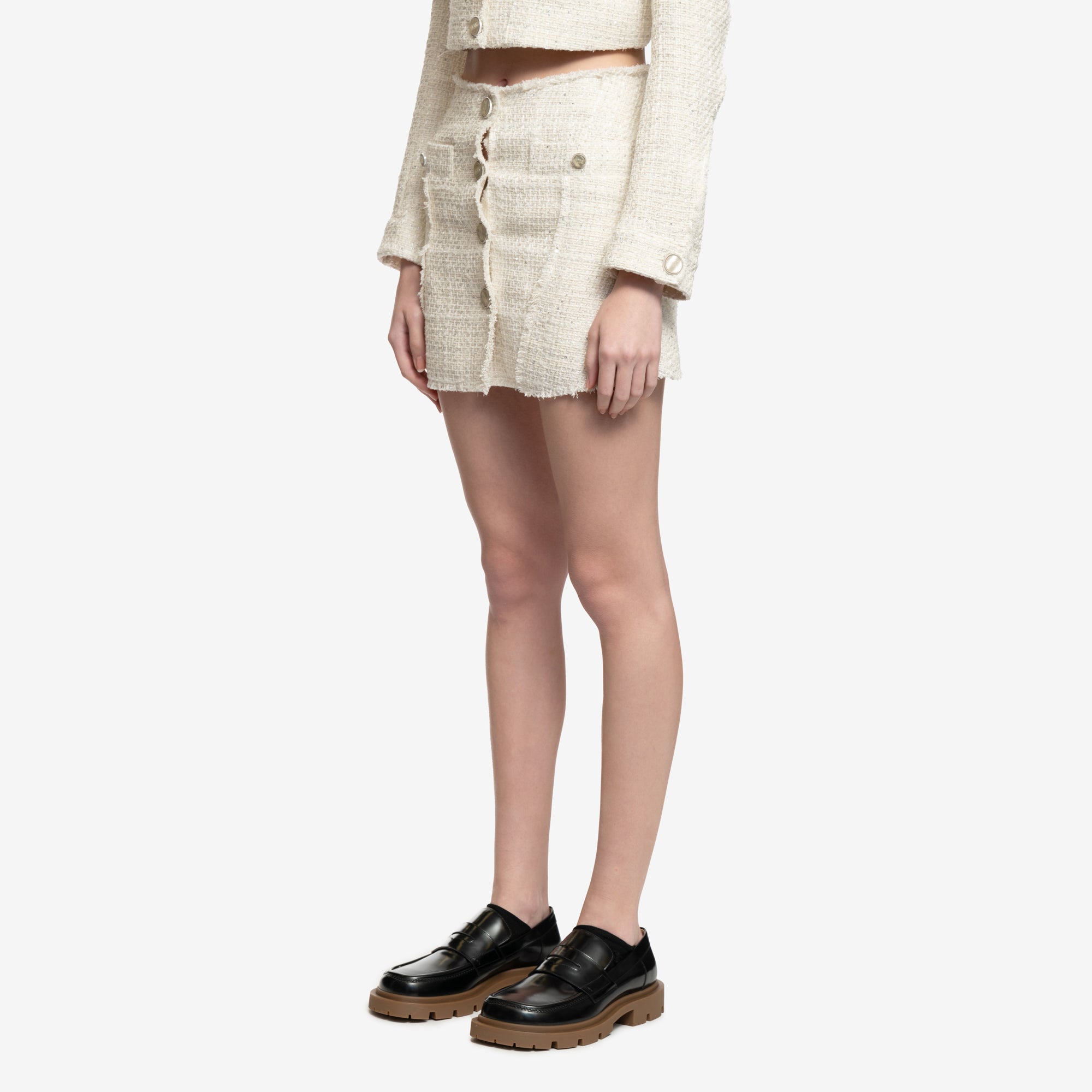 GCDS Womens Tweed Mini Skirt Off White - 3