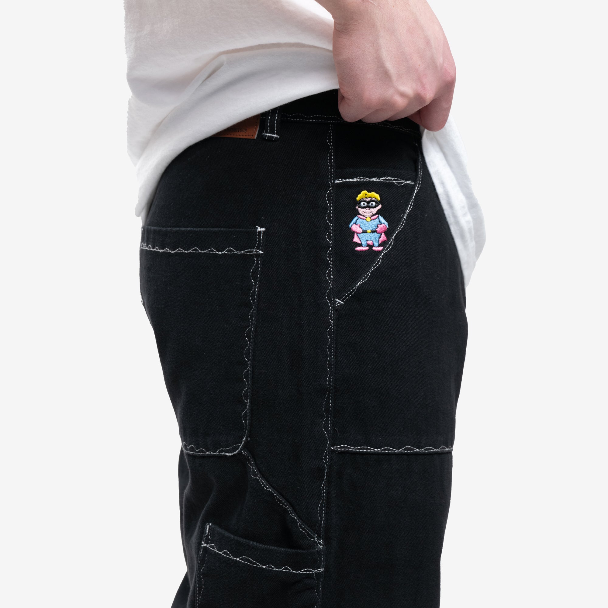 KidSuper Messy Stitched Work Pants Black - 5