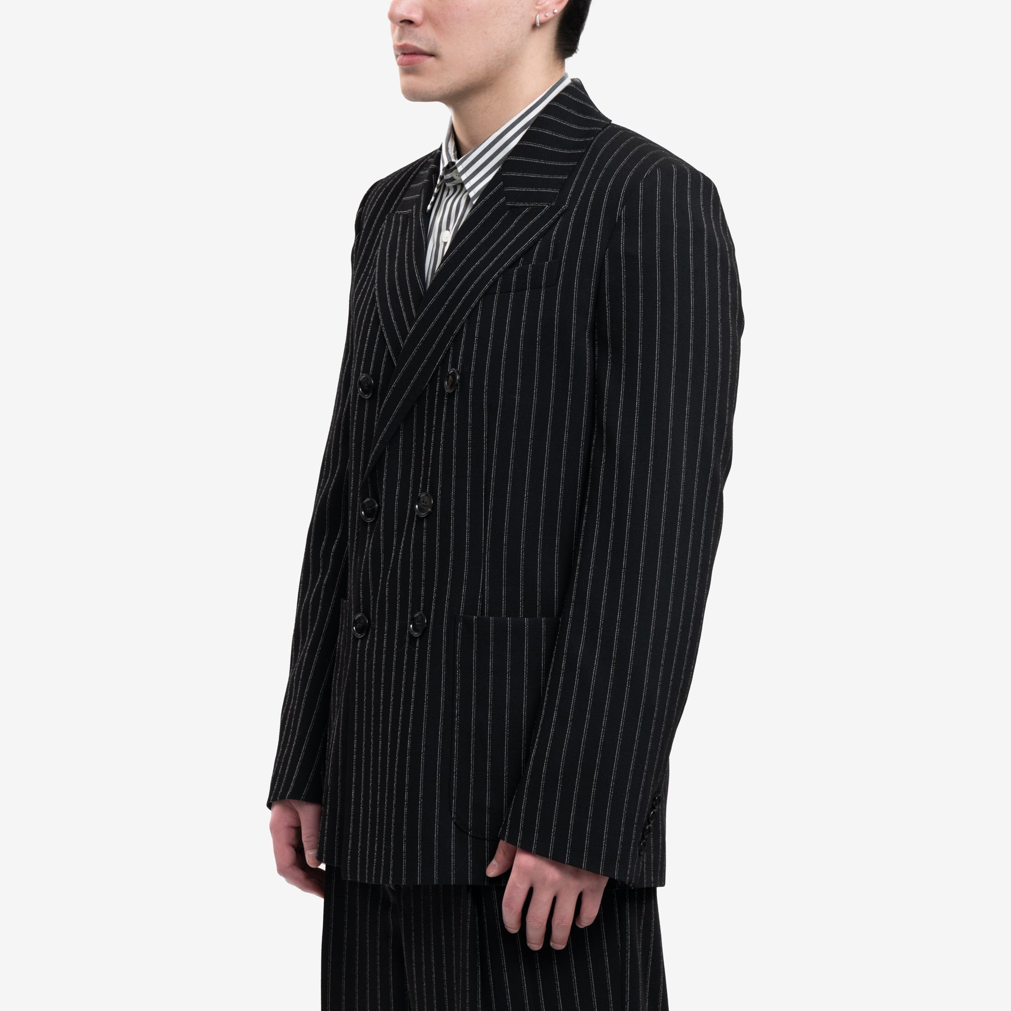 AMI Double Breasted Stripe Wool Jacket Black - 3