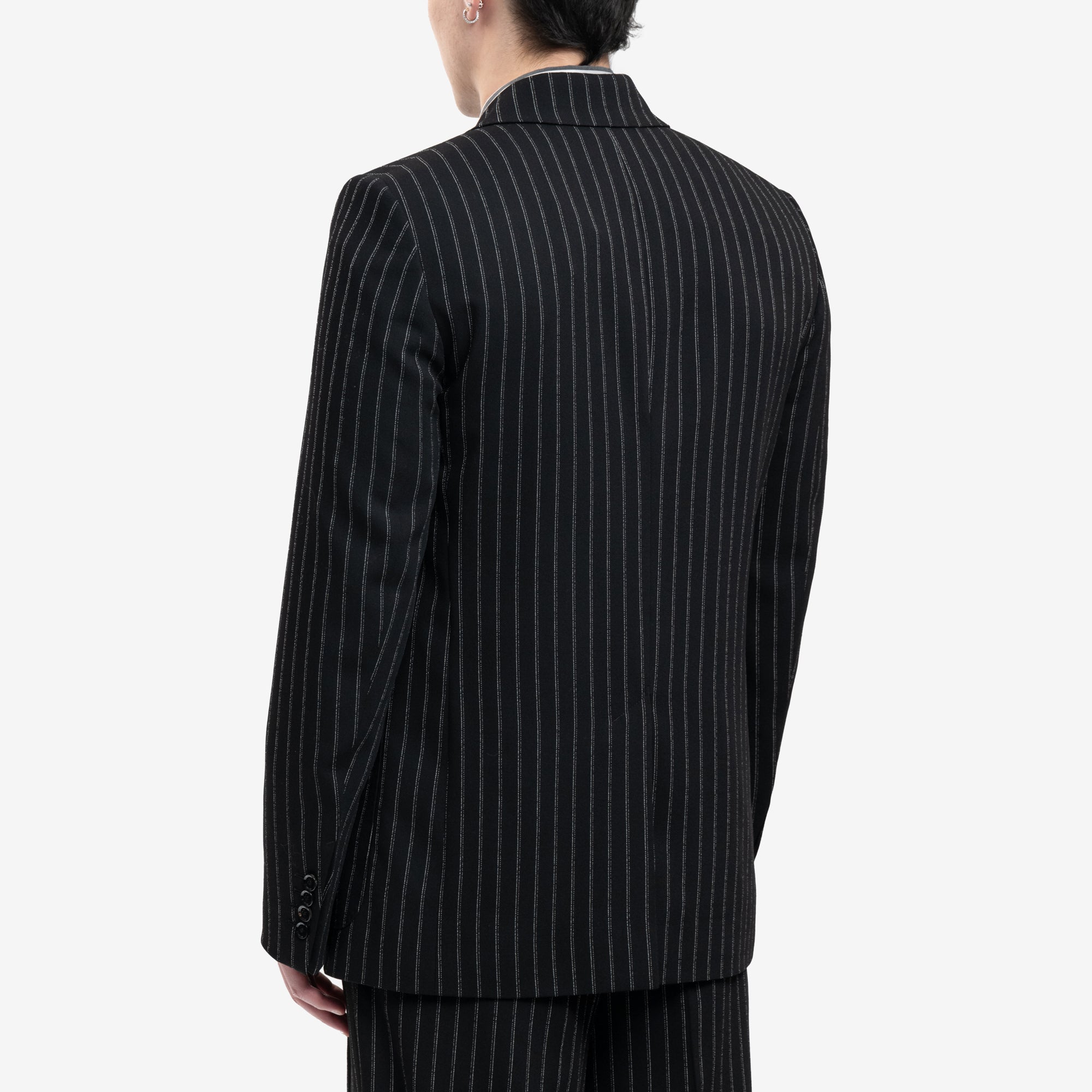 AMI Double Breasted Stripe Wool Jacket Black - 4