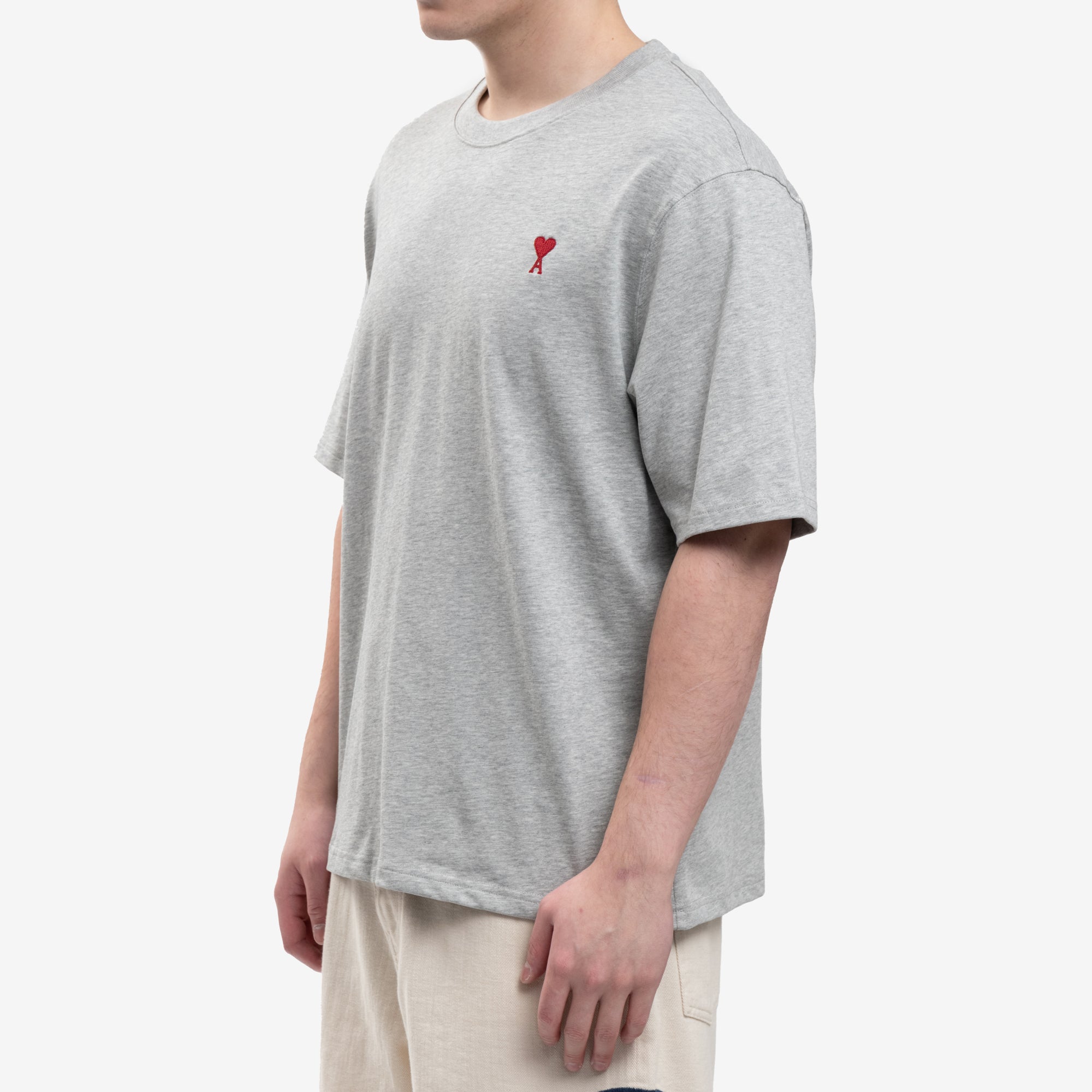 AMI Red Ami de Coeur Grey T-Shirt Heather Ash Grey - 3