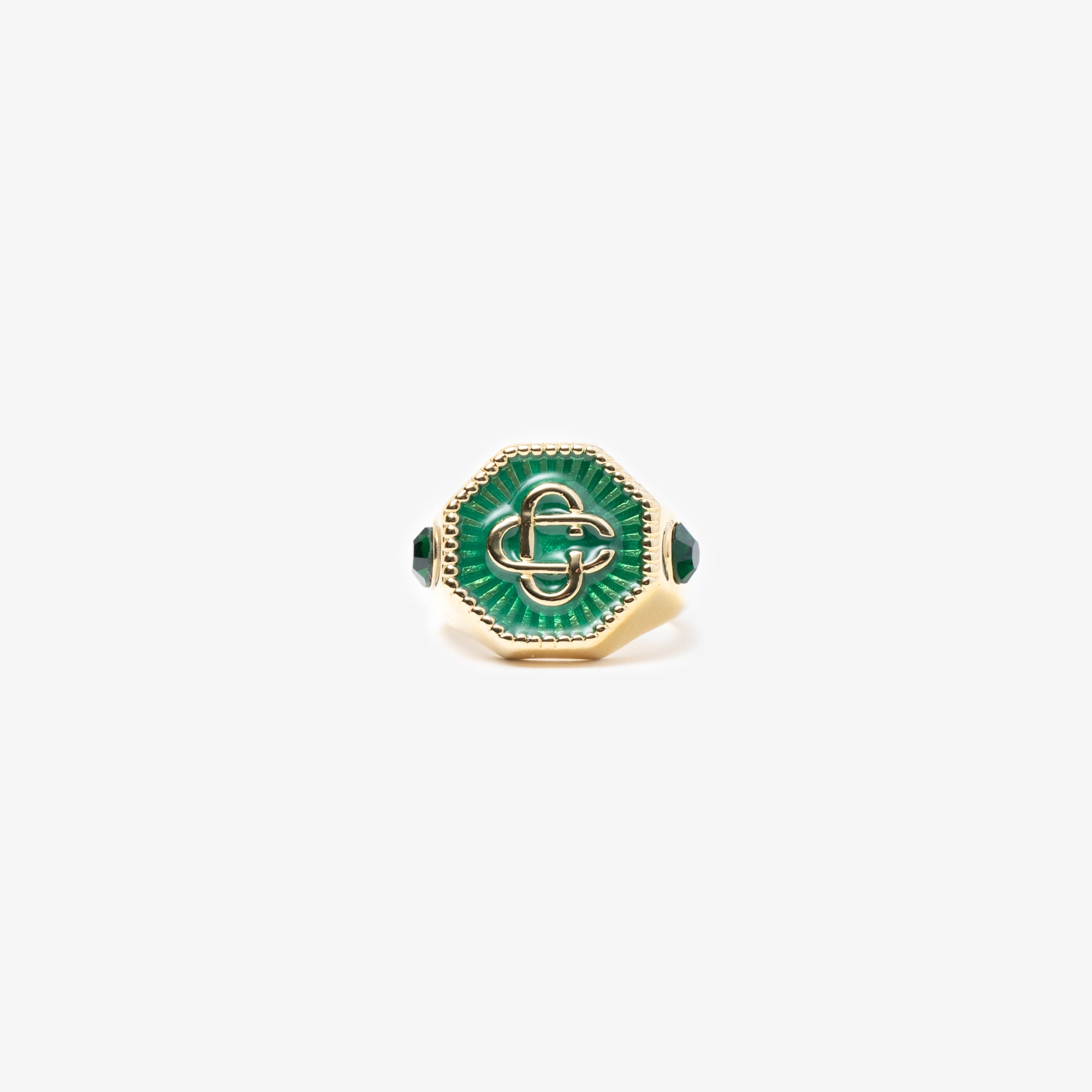 Casablanca Gold Plated Monogram Ring Green - 1
