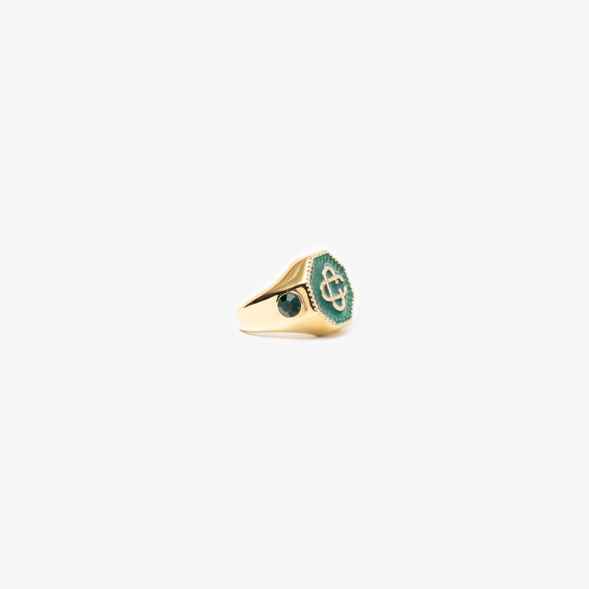 Casablanca Gold Plated Monogram Ring Green - 3